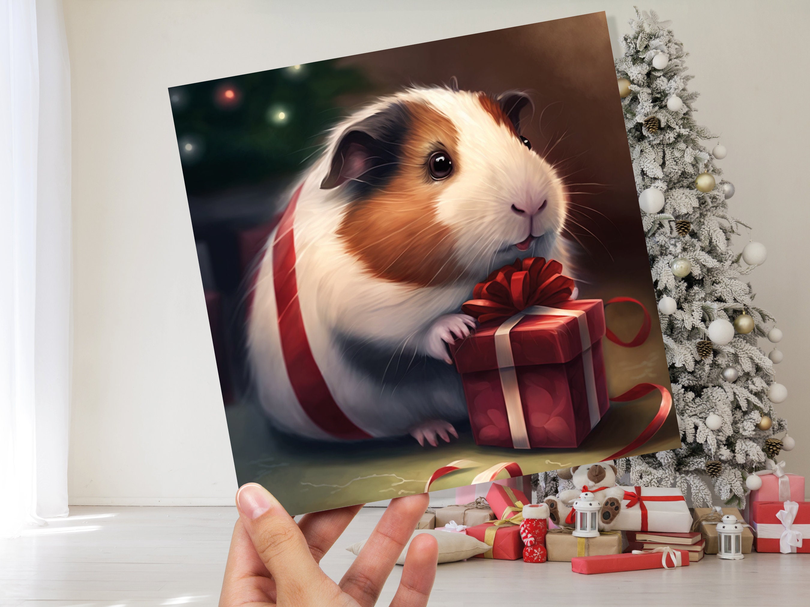 Cute Guinea Pig Christmas Card Gift Giving Present Unique Fun Greetings For Cavy Fans Family Friends Xmas 2025 1 or 10 Pack Set Owners Kids - View 2