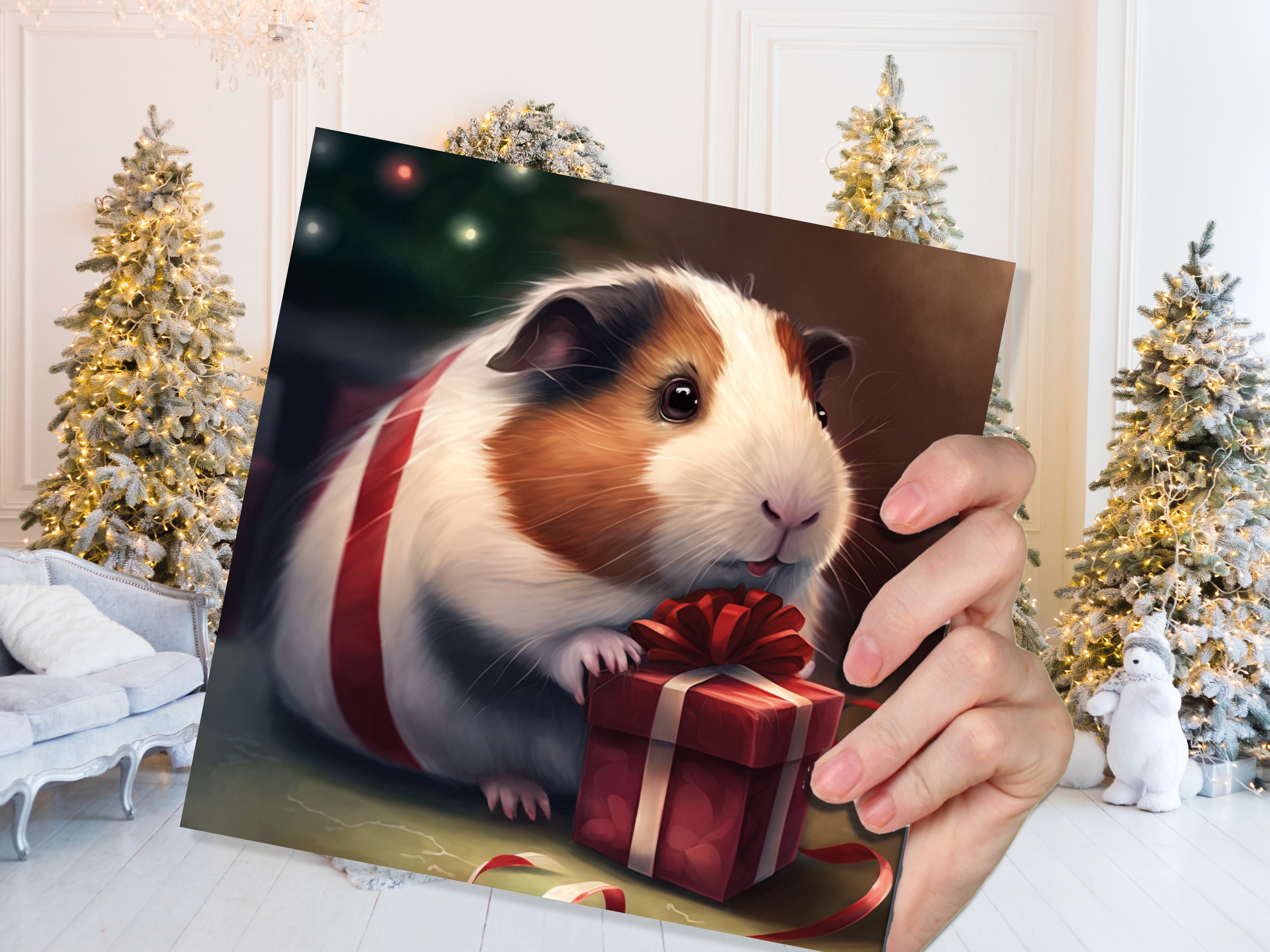 Cute Guinea Pig Christmas Card Gift Giving Present Unique Fun Greetings For Cavy Fans Family Friends Xmas 2025 1 or 10 Pack Set Owners Kids - View 3