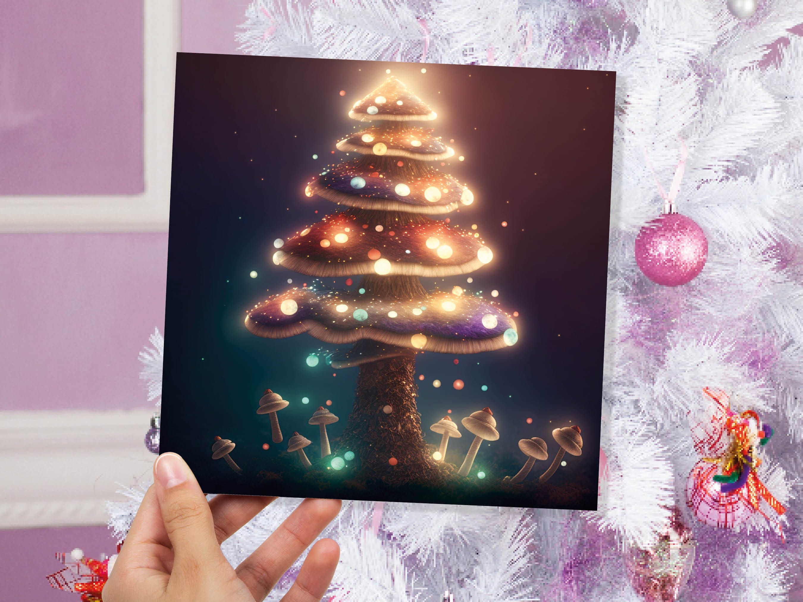 Colourful Fairy Mushroom Card House Warm Lights Magical Fairycore Fairytale Glowing Unique Whimsical For Family Friends Xmas 2025 Thank You - View 3