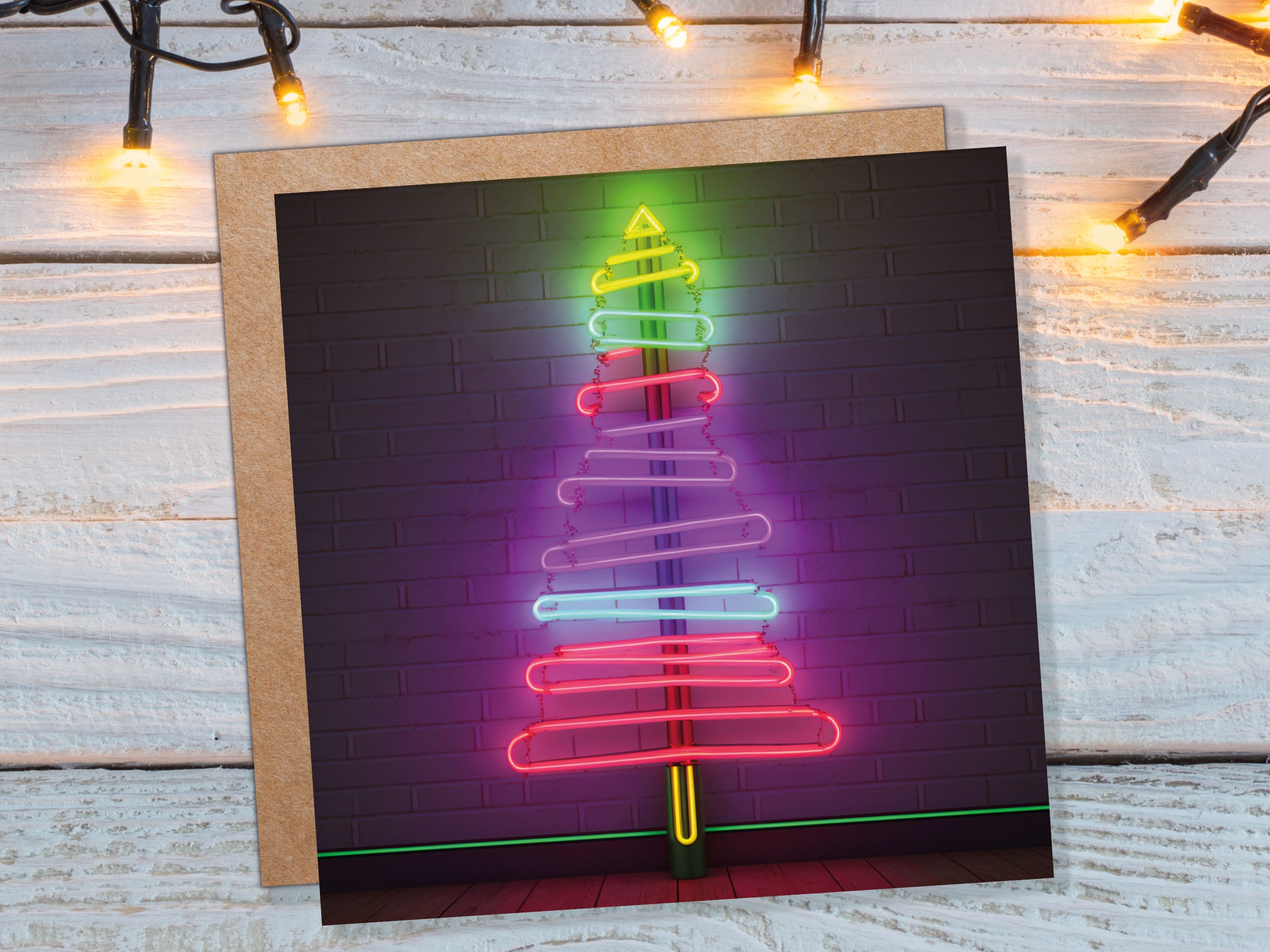 Neon Christmas Card Tree Tube Lighting Glowing Lights Y2K Bright Pink Purple Green Colourful Rainbow Modern Fun For Family Friends Xmas 2025 - View 2