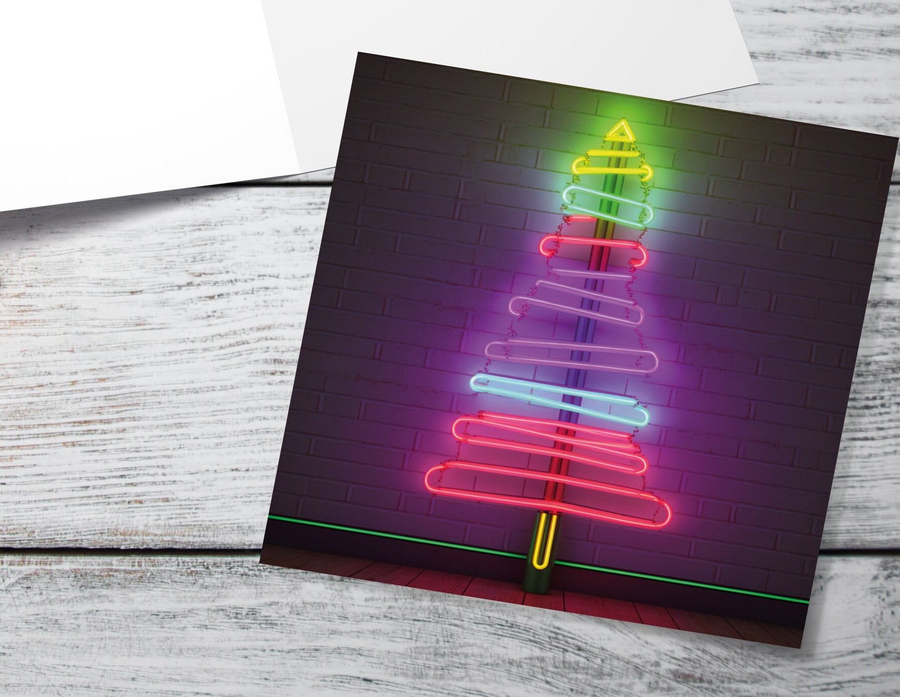 Neon Christmas Card Tree Tube Lighting Glowing Lights Y2K Bright Pink Purple Green Colourful Rainbow Modern Fun For Family Friends Xmas 2025 - View 10