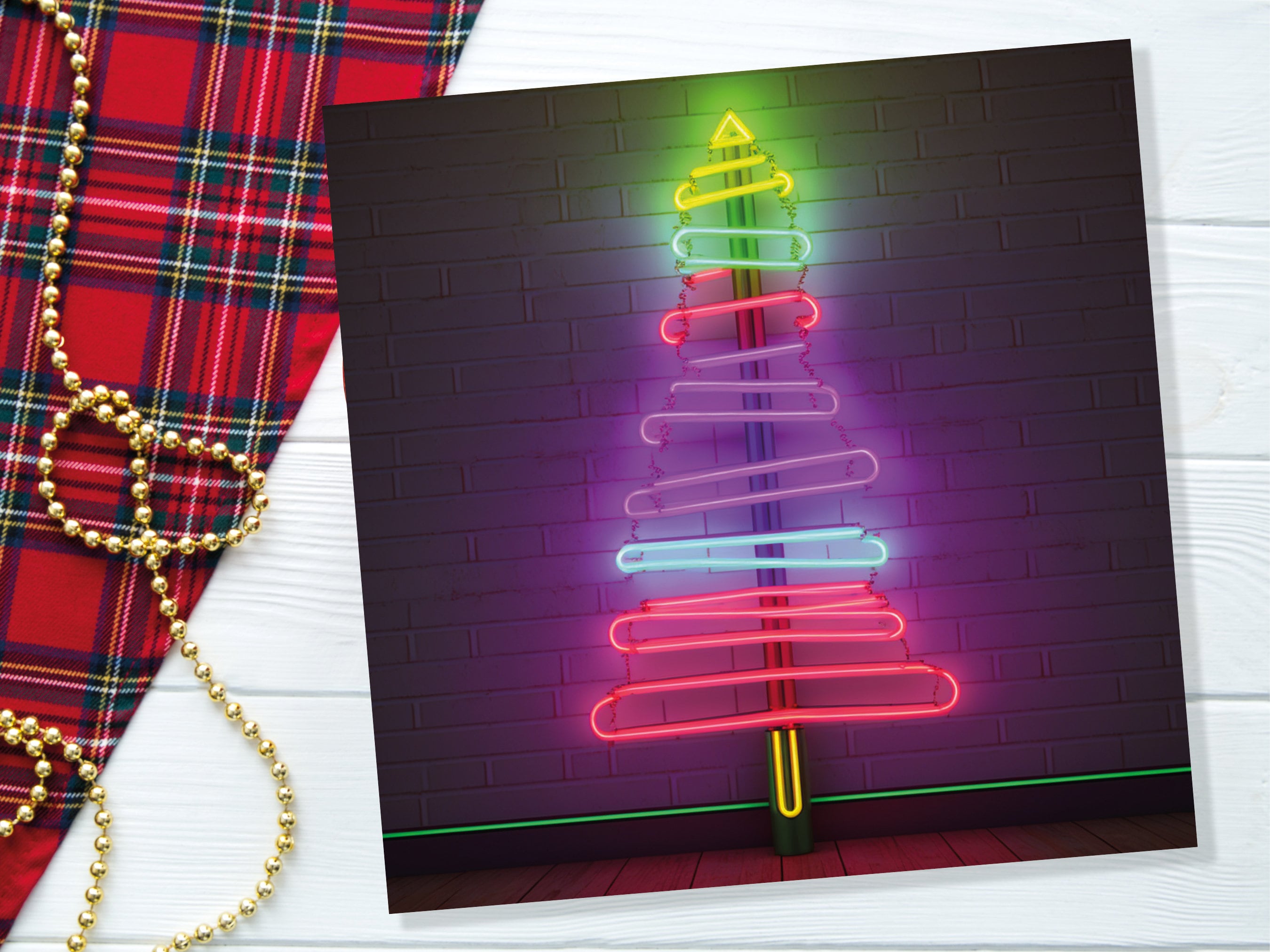 Neon Christmas Card Tree Tube Lighting Glowing Lights Y2K Bright Pink Purple Green Colourful Rainbow Modern Fun For Family Friends Xmas 2025 - View 6