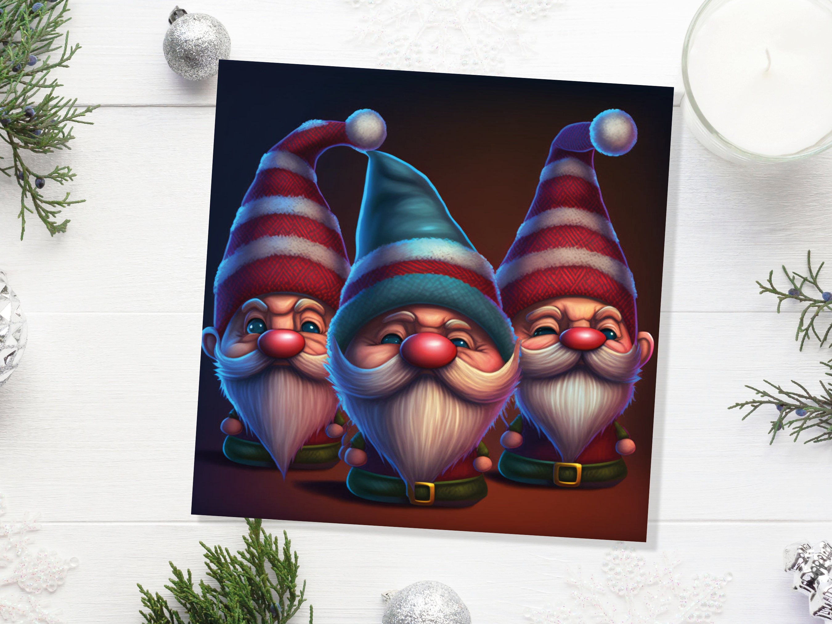 Funny Gnomes Christmas Card Cute Little Grumpy Dwarves Festive Hats and White Beards Magical Gnome Elf Cards For Family Friends Xmas 2025 - View 7