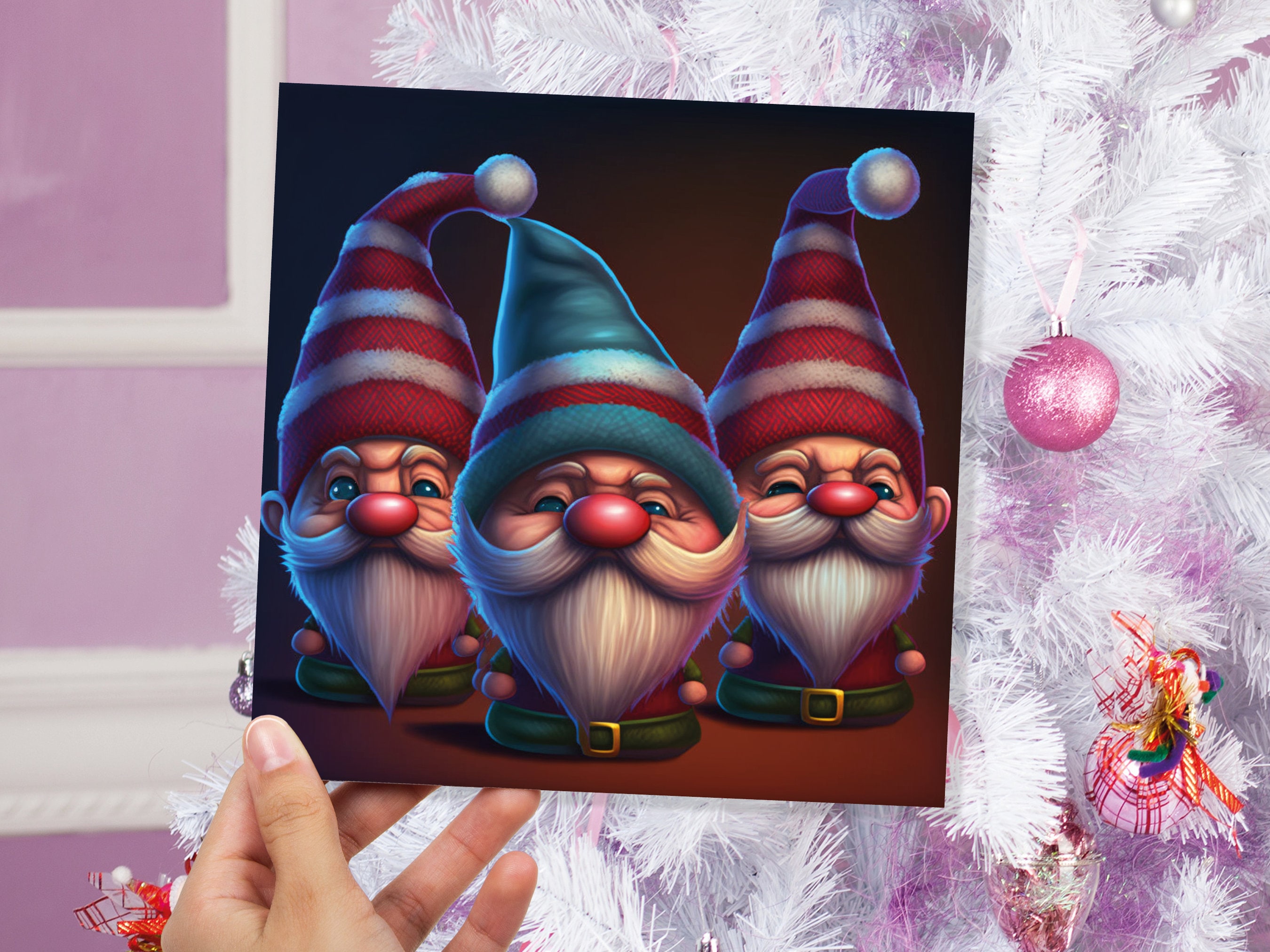 Funny Gnomes Christmas Card Cute Little Grumpy Dwarves Festive Hats and White Beards Magical Gnome Elf Cards For Family Friends Xmas 2025 - View 2