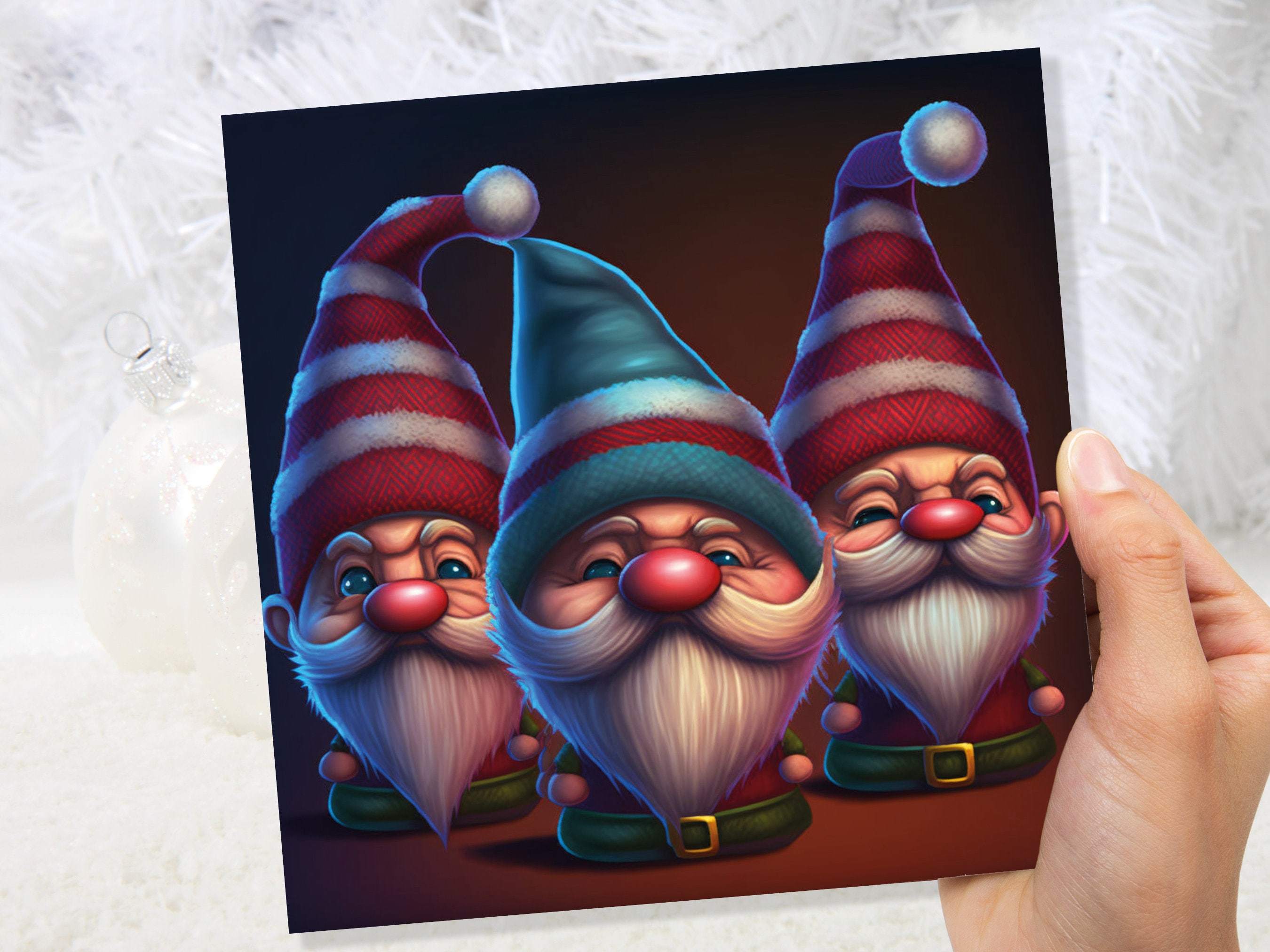 Funny Gnomes Christmas Card Cute Little Grumpy Dwarves Festive Hats and White Beards Magical Gnome Elf Cards For Family Friends Xmas 2025 - View 8