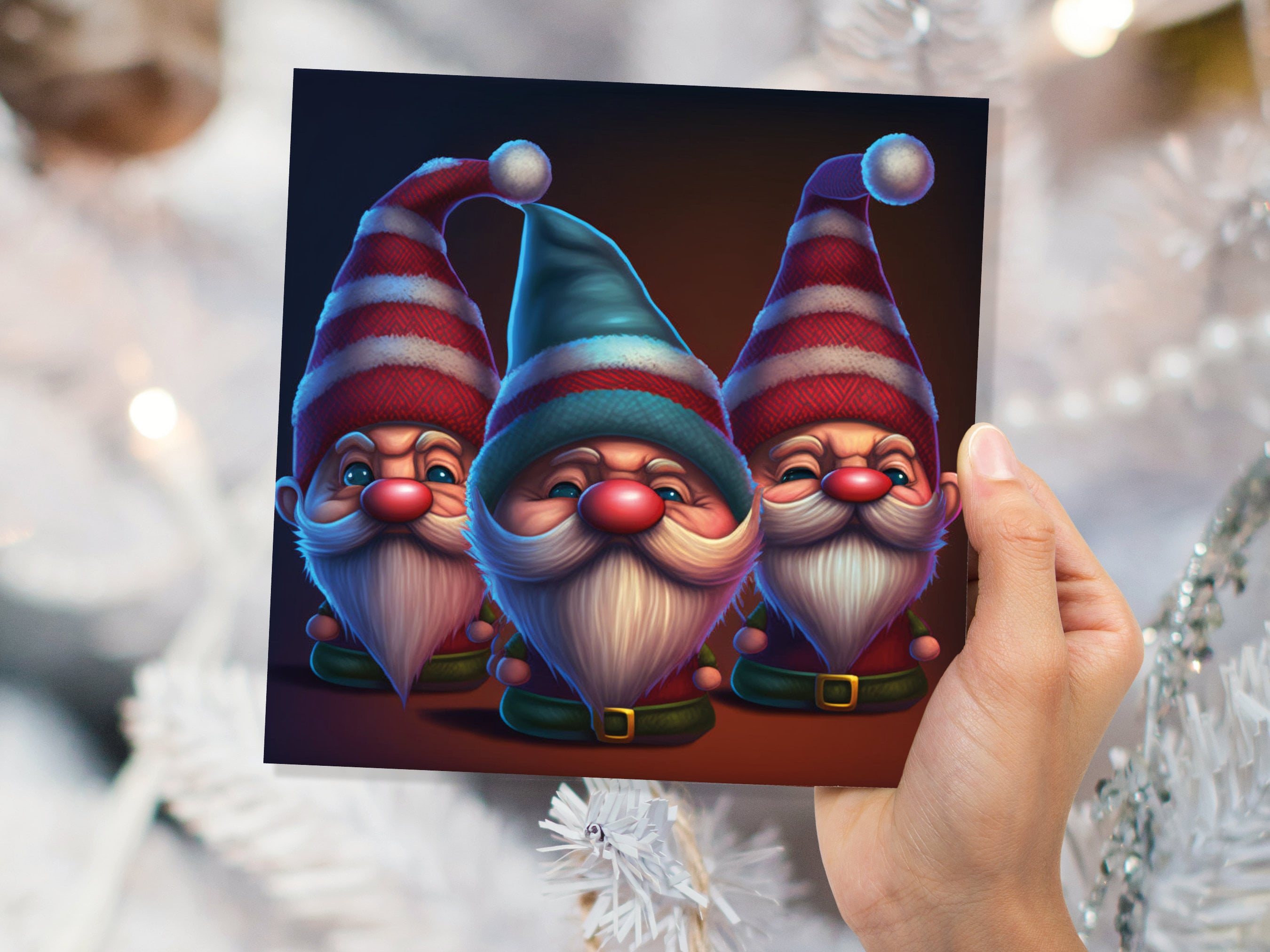 Funny Gnomes Christmas Card Cute Little Grumpy Dwarves Festive Hats and White Beards Magical Gnome Elf Cards For Family Friends Xmas 2025 - View 3
