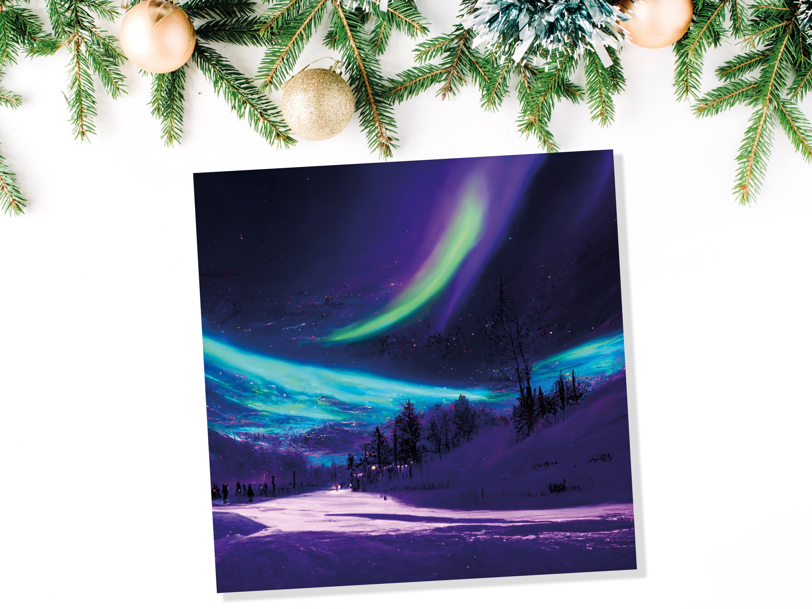 Northern Lights Painting Card Snow Scene Green Purple Aurora Borealis Polar Sky Winter Night Cards For Family Friends Xmas 2025 Thank You - View 6