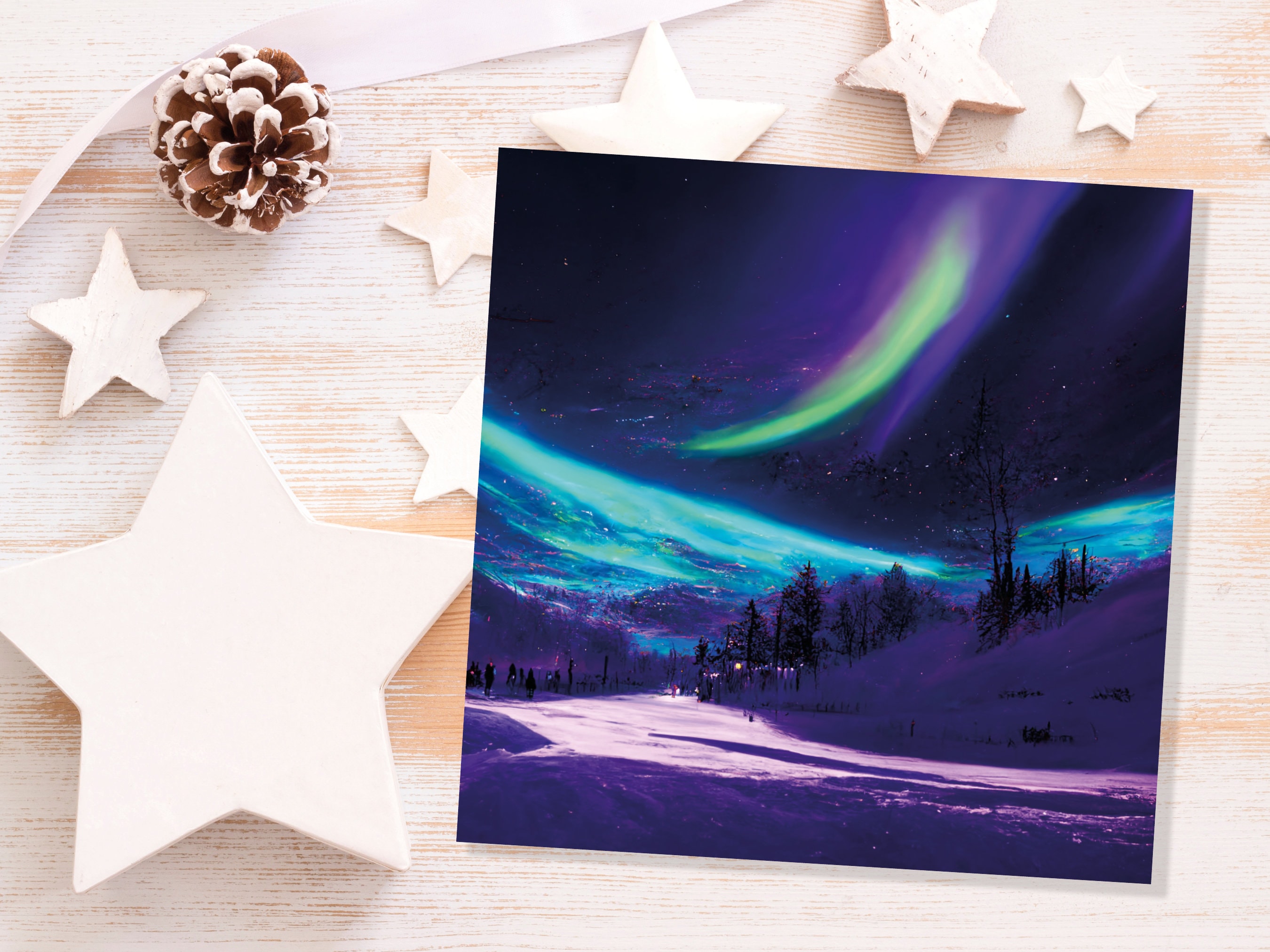 Northern Lights Painting Card Snow Scene Green Purple Aurora Borealis Polar Sky Winter Night Cards For Family Friends Xmas 2025 Thank You - View 8