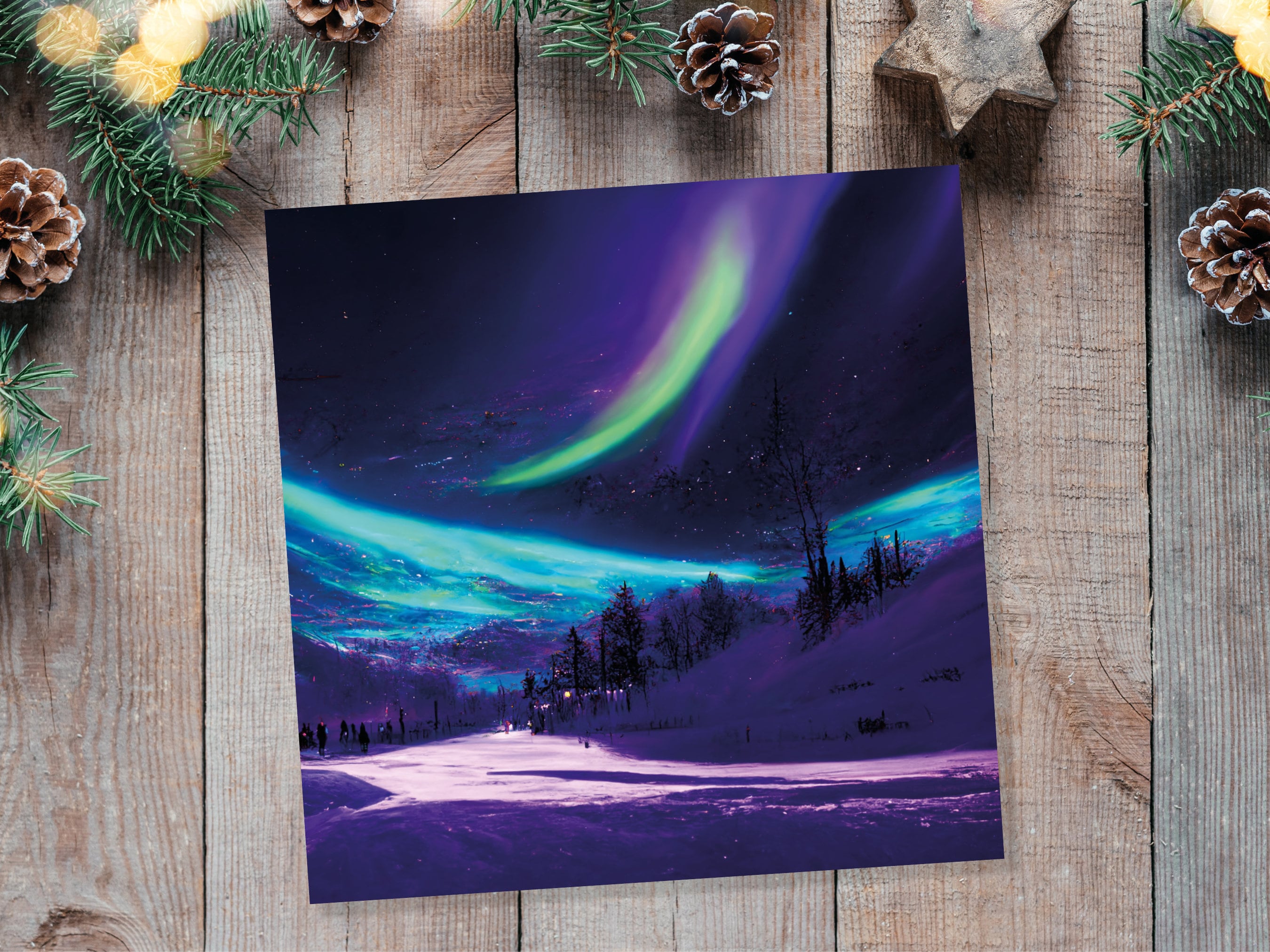 Northern Lights Painting Card Snow Scene Green Purple Aurora Borealis Polar Sky Winter Night Cards For Family Friends Xmas 2025 Thank You - View 7