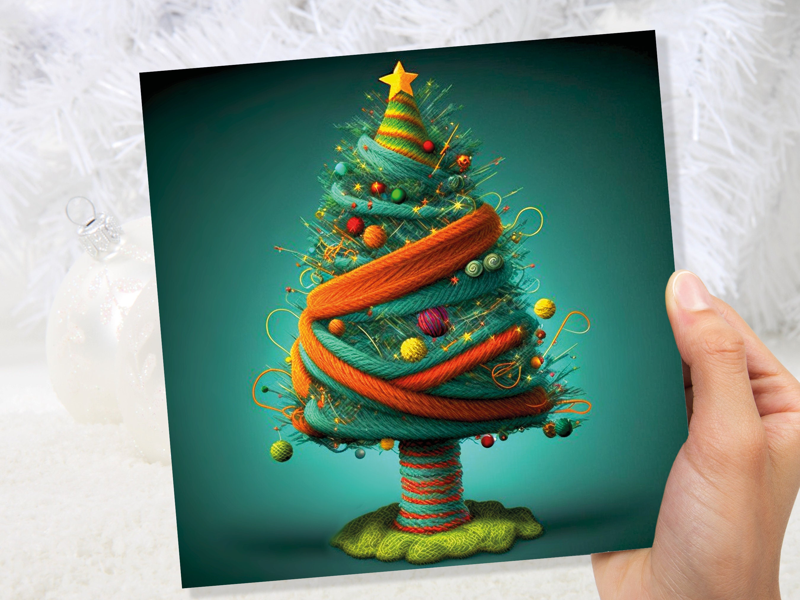 Knitters Christmas Tree Card Knitted Knitting Crochet Yarn Wool Crafters Crafting Woollen Bobbles Felt Xmas Cards For Family Friends 2025 - View 8