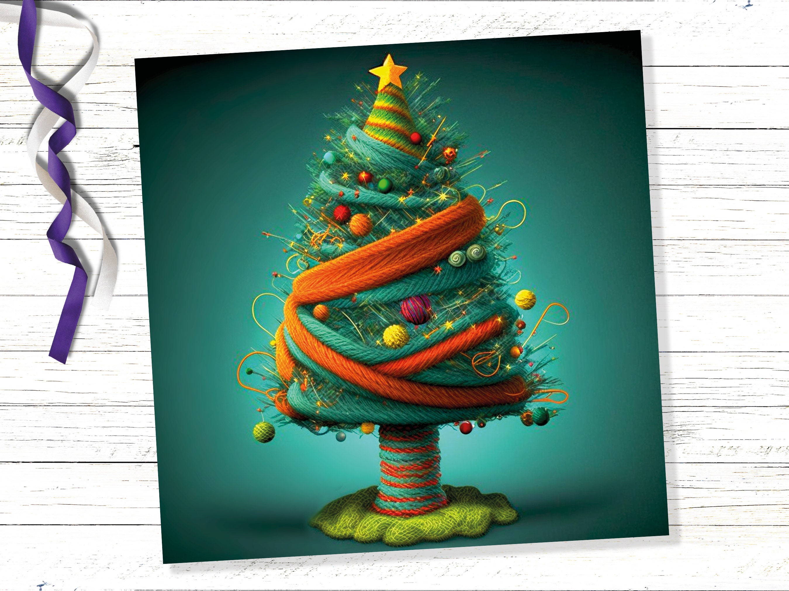 Knitters Christmas Tree Card Knitted Knitting Crochet Yarn Wool Crafters Crafting Woollen Bobbles Felt Xmas Cards For Family Friends 2025 - View 5