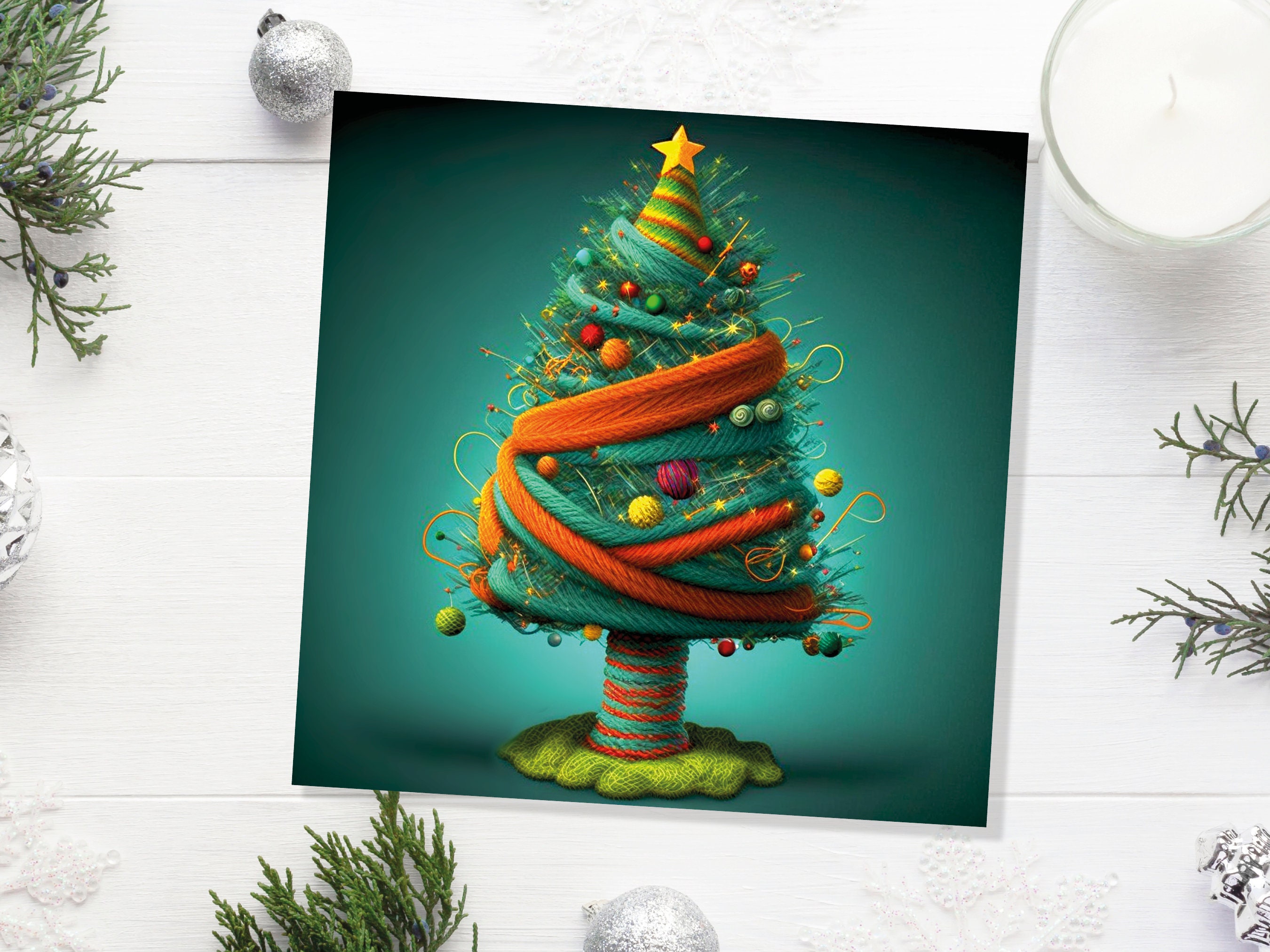 Knitters Christmas Tree Card Knitted Knitting Crochet Yarn Wool Crafters Crafting Woollen Bobbles Felt Xmas Cards For Family Friends 2025 - View 7