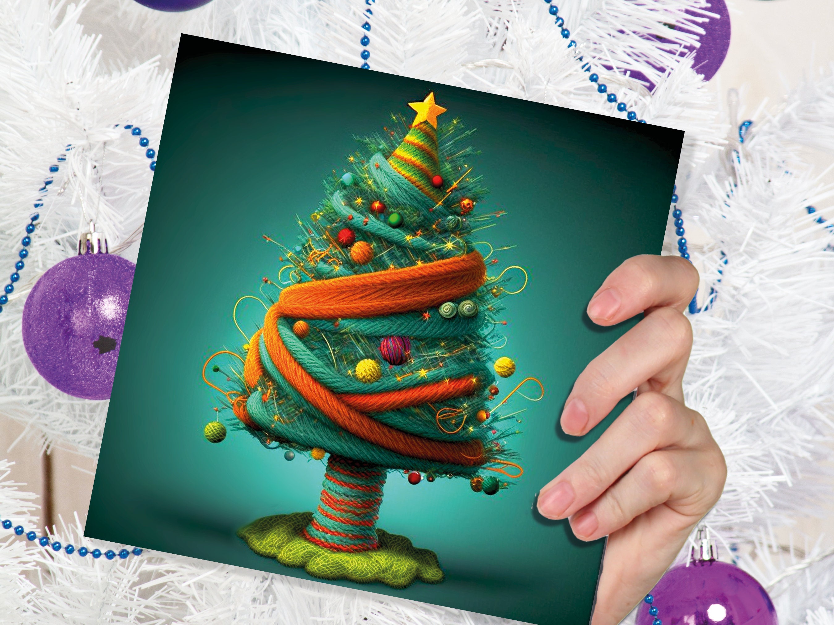 Knitters Christmas Tree Card Knitted Knitting Crochet Yarn Wool Crafters Crafting Woollen Bobbles Felt Xmas Cards For Family Friends 2025 - View 4