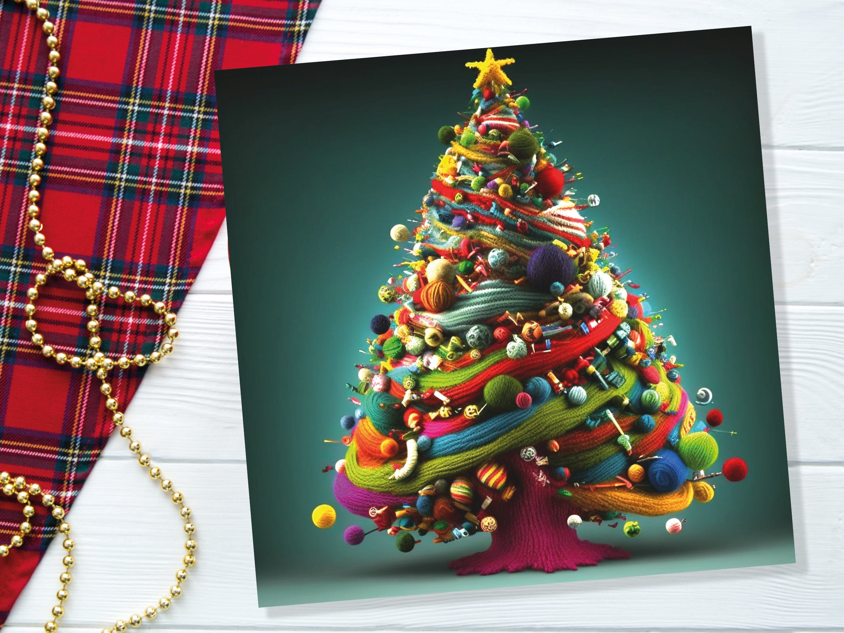 Crochet Christmas Tree Card Knitted Knitting Crocheters Knitters Yarn Wool Crafters Crafting Unique Trees Xmas Cards For Family Friends 2025 - View 5