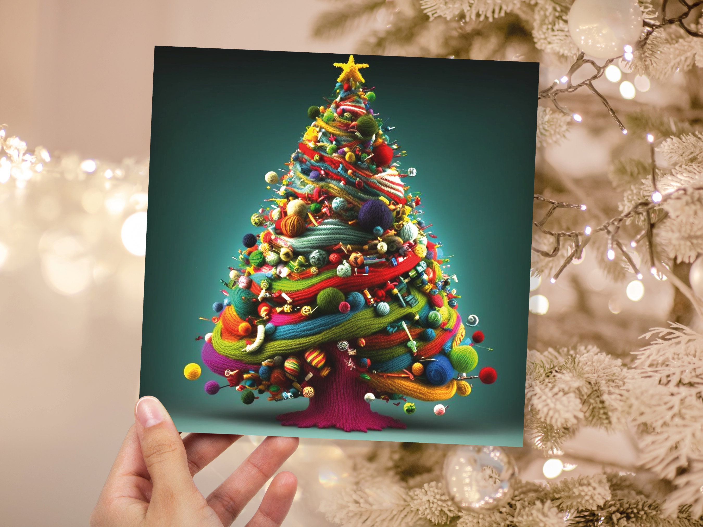 Crochet Christmas Tree Card Knitted Knitting Crocheters Knitters Yarn Wool Crafters Crafting Unique Trees Xmas Cards For Family Friends 2025 - View 2