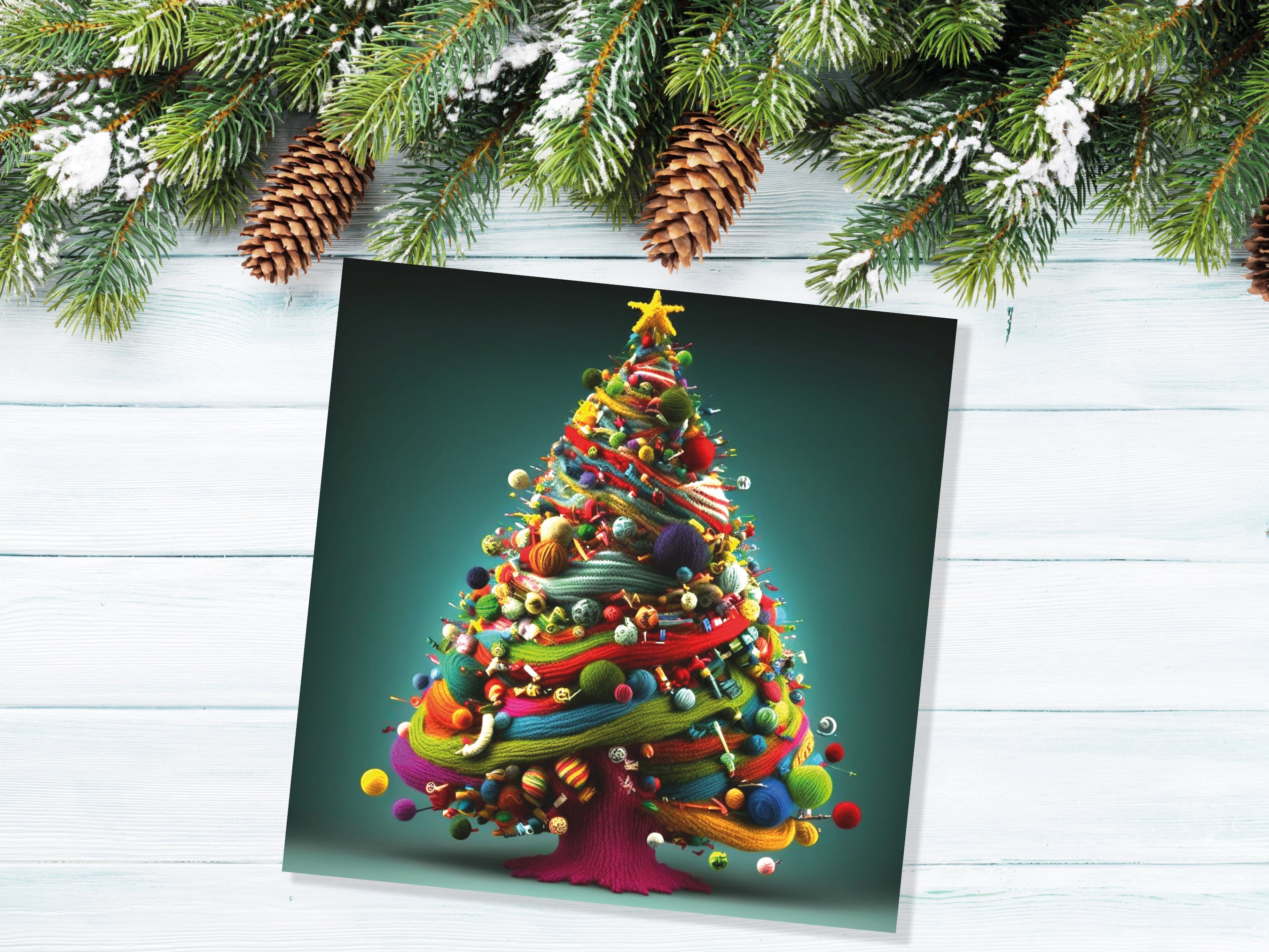 Crochet Christmas Tree Card Knitted Knitting Crocheters Knitters Yarn Wool Crafters Crafting Unique Trees Xmas Cards For Family Friends 2025 - View 4