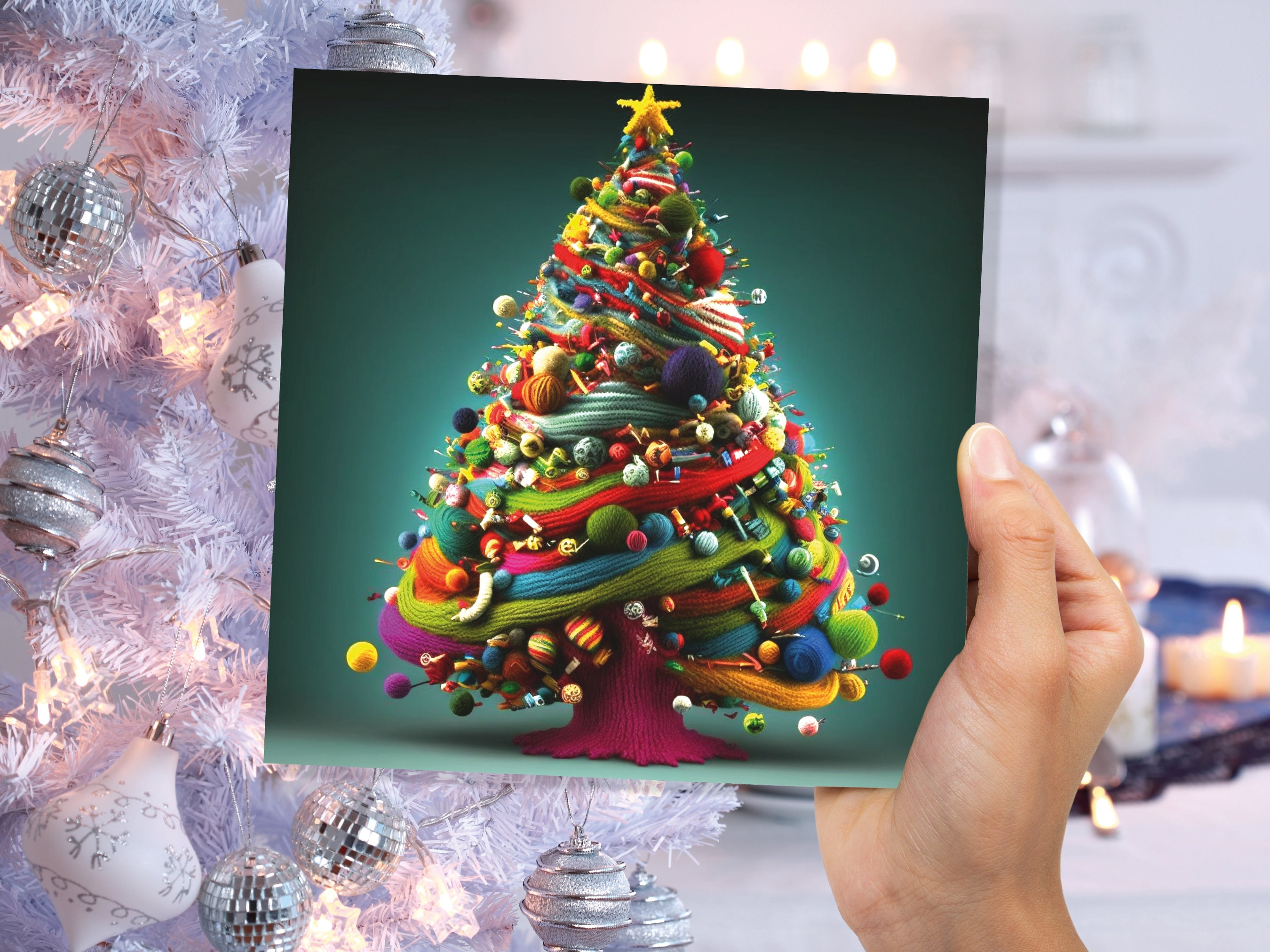 Crochet Christmas Tree Card Knitted Knitting Crocheters Knitters Yarn Wool Crafters Crafting Unique Trees Xmas Cards For Family Friends 2025 - View 3