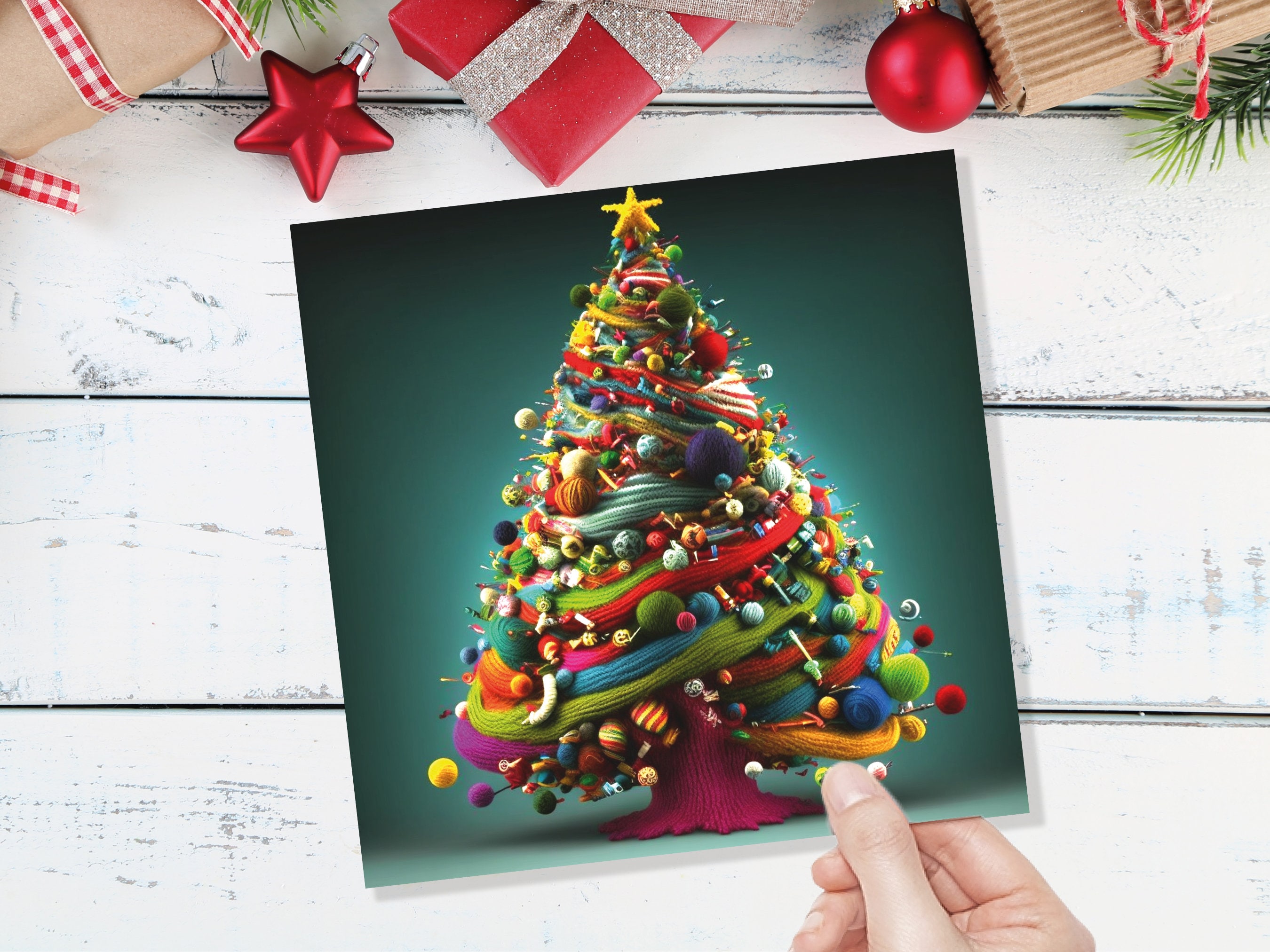 Crochet Christmas Tree Card Knitted Knitting Crocheters Knitters Yarn Wool Crafters Crafting Unique Trees Xmas Cards For Family Friends 2025 - View 8