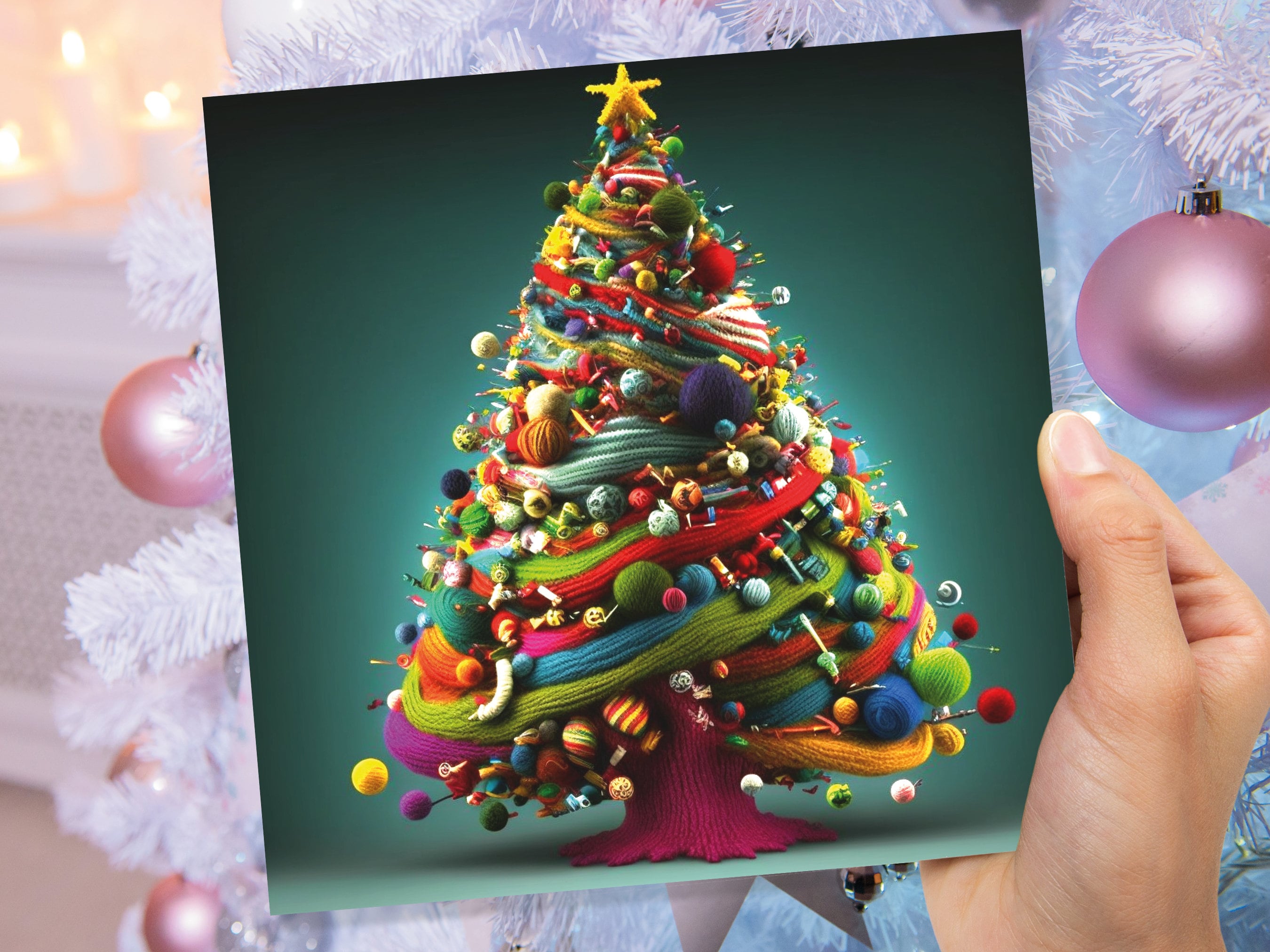 Crochet Christmas Tree Card Knitted Knitting Crocheters Knitters Yarn Wool Crafters Crafting Unique Trees Xmas Cards For Family Friends 2025 - View 7