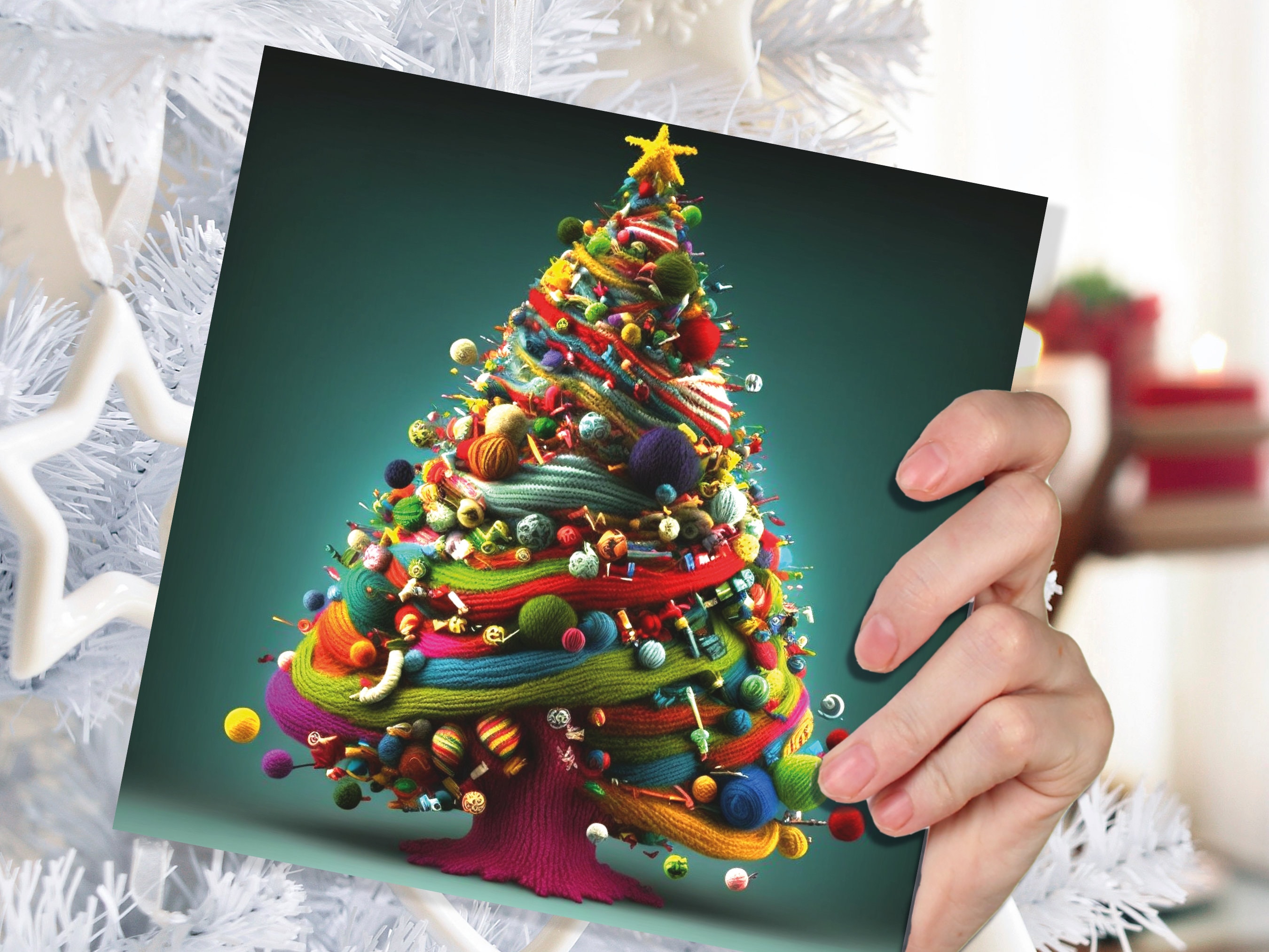 Crochet Christmas Tree Card Knitted Knitting Crocheters Knitters Yarn Wool Crafters Crafting Unique Trees Xmas Cards For Family Friends 2025 - View 6