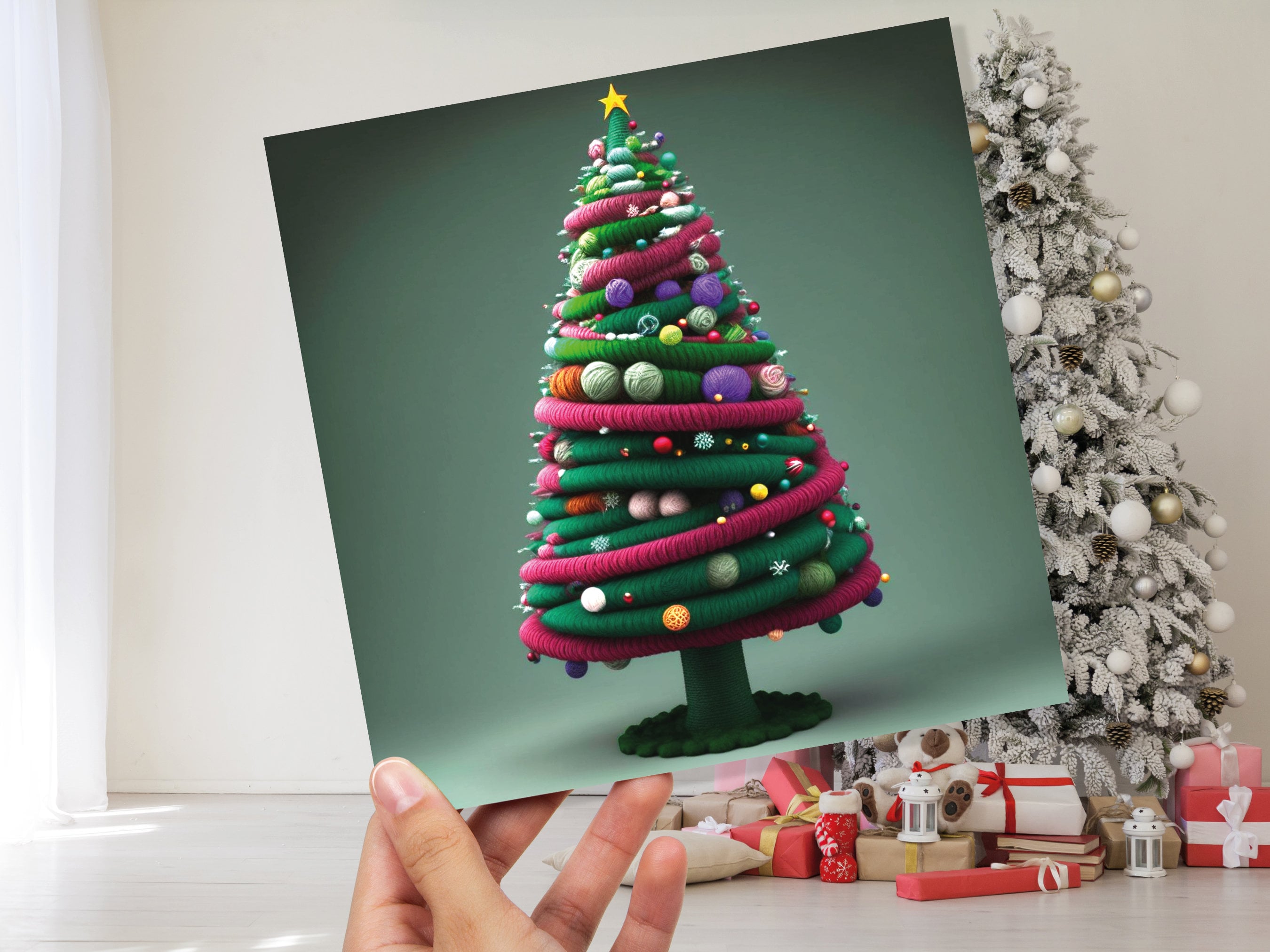 Knitters Christmas Tree Card Knitted Knitting Crocheters Yarn Wool Crafters Crafting Unusual Crafts Trees Xmas Cards For Family Friends 2025 - View 4
