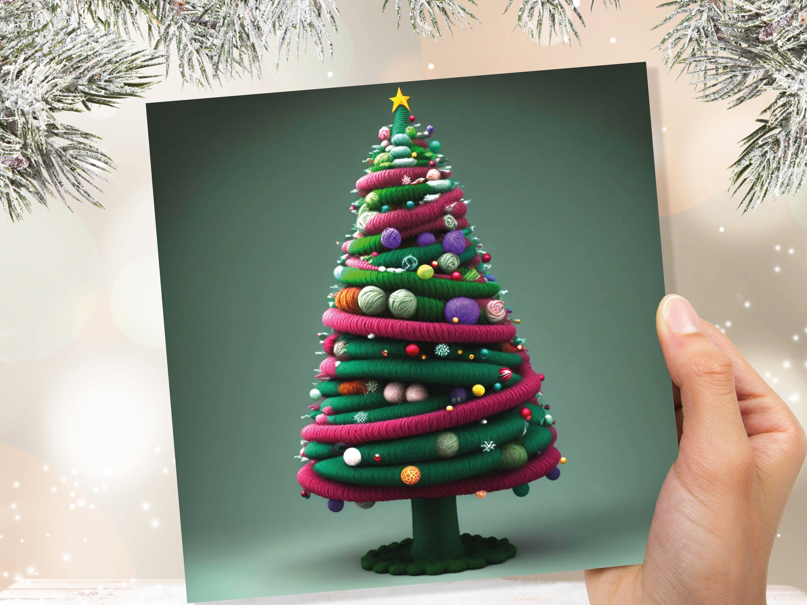Knitters Christmas Tree Card Knitted Knitting Crocheters Yarn Wool Crafters Crafting Unusual Crafts Trees Xmas Cards For Family Friends 2025 - View 6