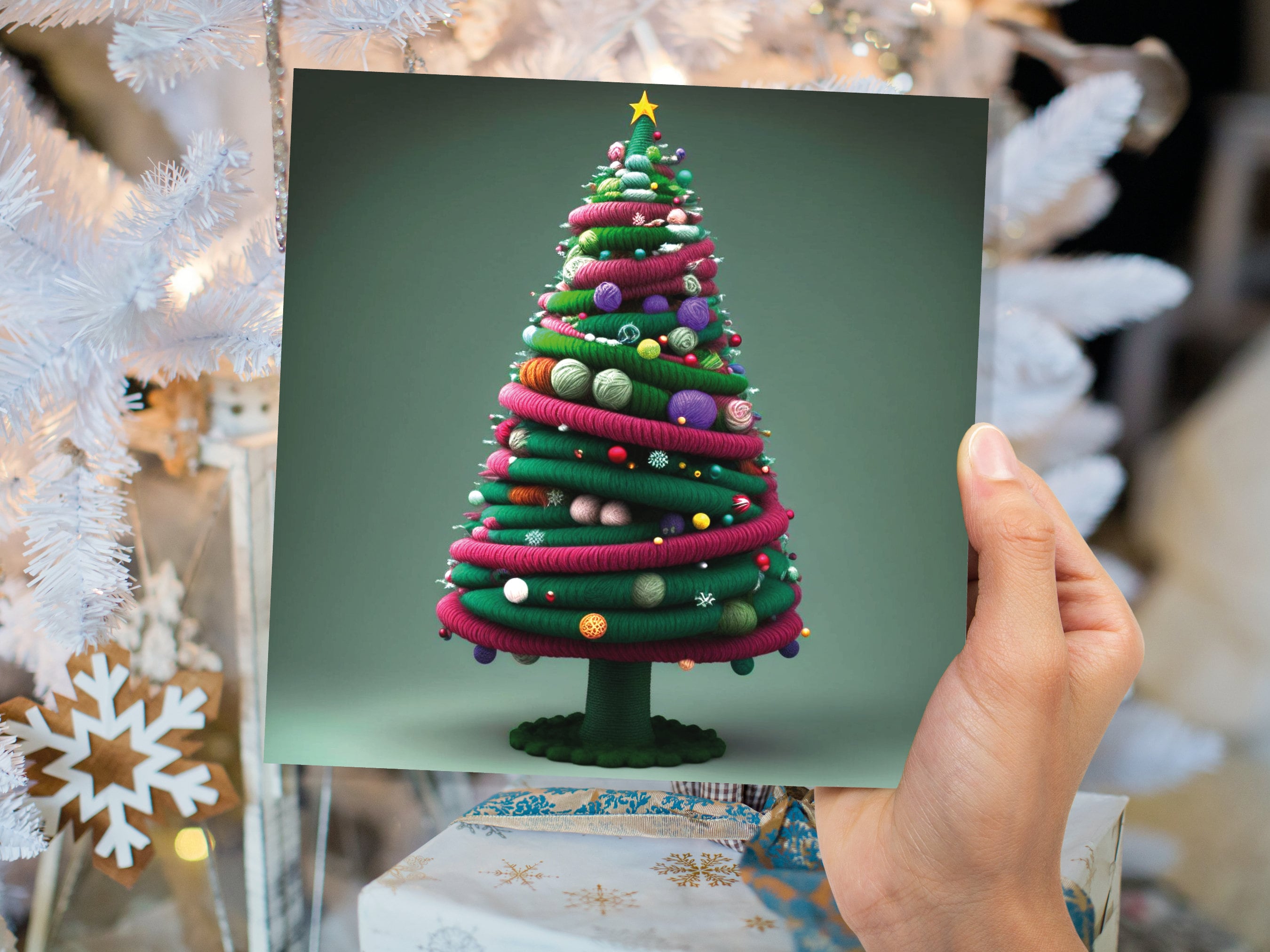 Knitters Christmas Tree Card Knitted Knitting Crocheters Yarn Wool Crafters Crafting Unusual Crafts Trees Xmas Cards For Family Friends 2025 - View 9