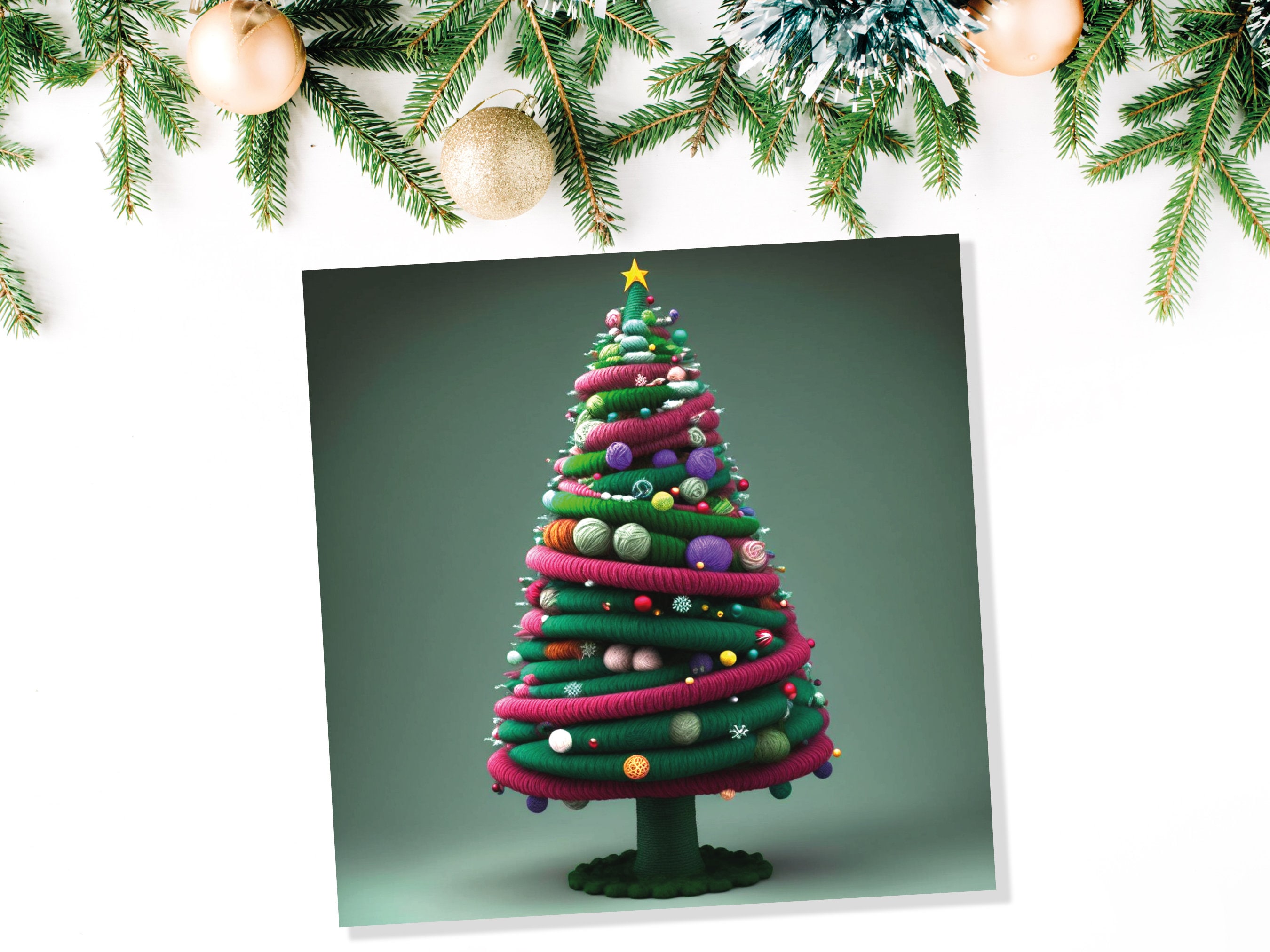 Knitters Christmas Tree Card Knitted Knitting Crocheters Yarn Wool Crafters Crafting Unusual Crafts Trees Xmas Cards For Family Friends 2025 - View 8