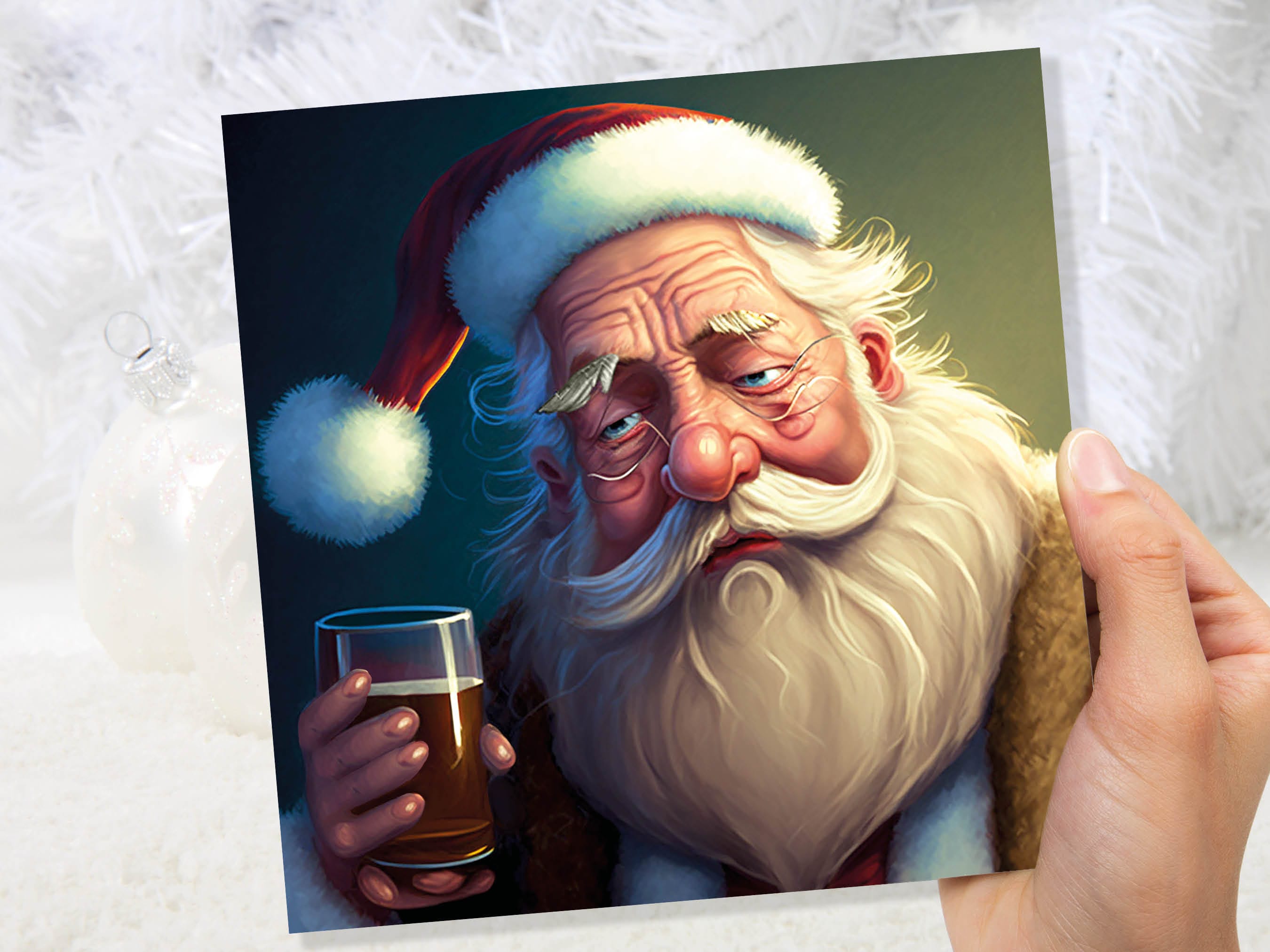 Drunk Santa Claus Christmas Cards Funny Alcoholic Father Xmas Drinking Beer Silly Gag Joke Rough Day Meme Greetings Card Family Friends 2025 - View 4