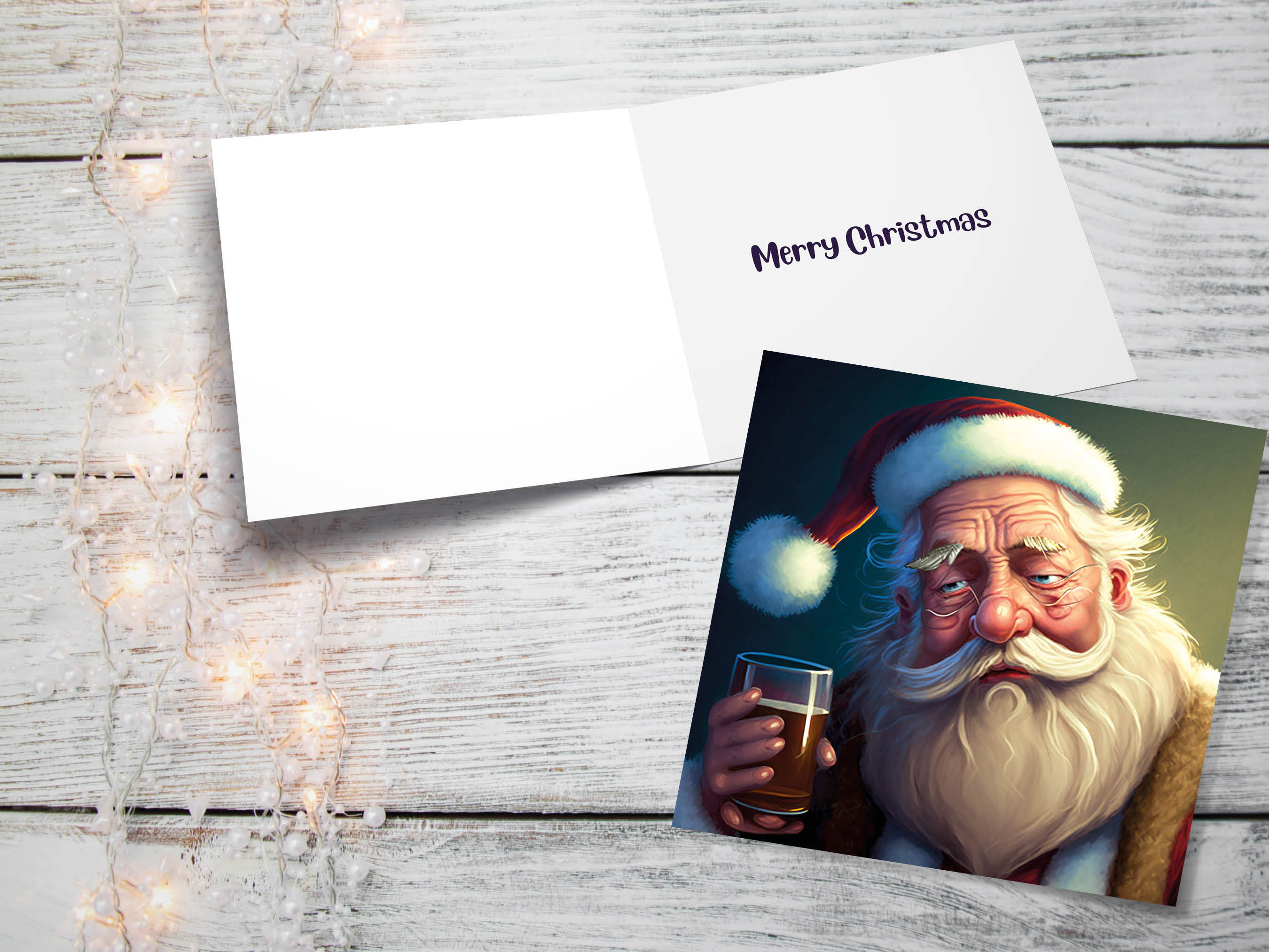 Drunk Santa Claus Christmas Cards Funny Alcoholic Father Xmas Drinking Beer Silly Gag Joke Rough Day Meme Greetings Card Family Friends 2025 - View 2