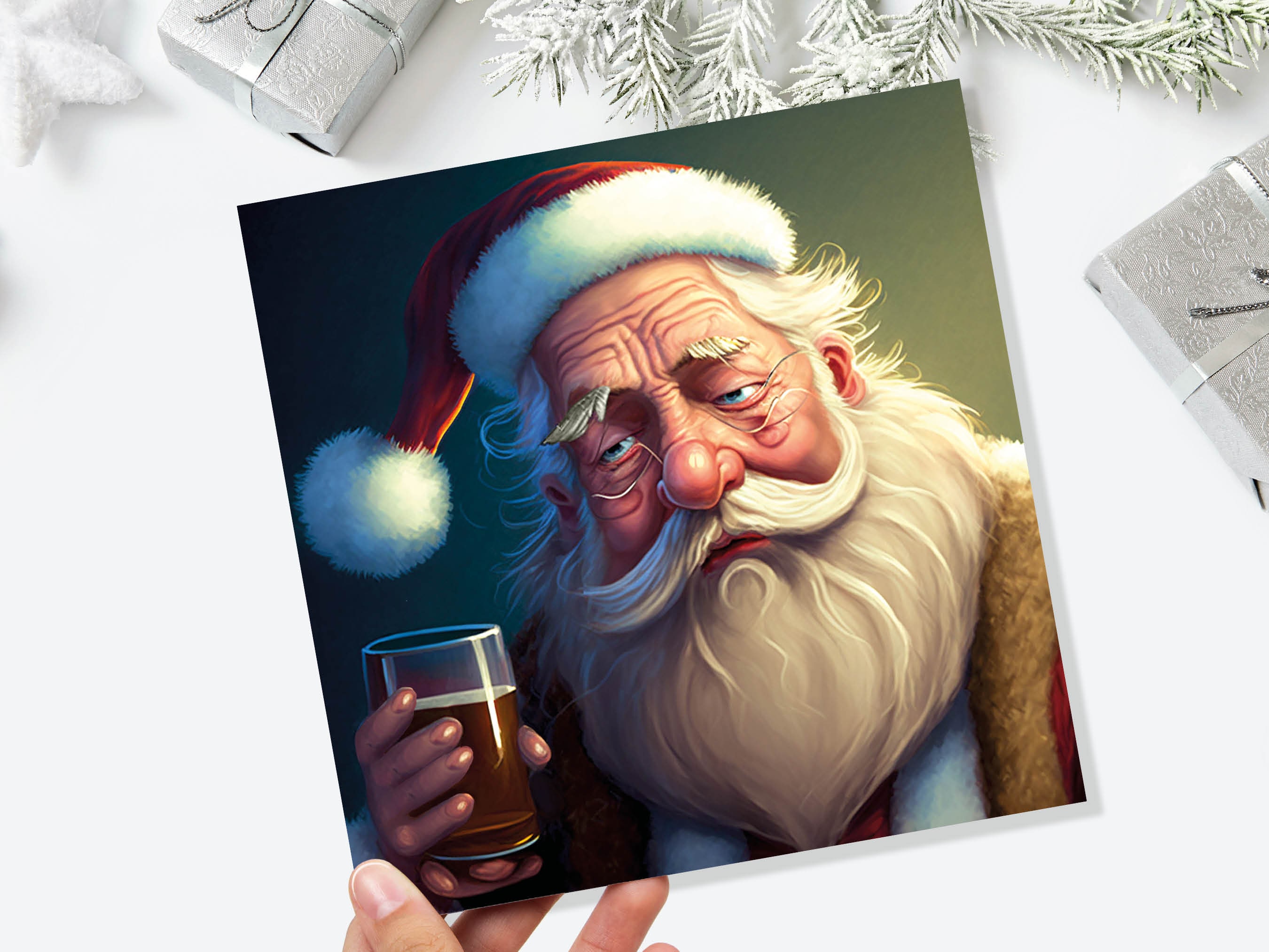 Drunk Santa Claus Christmas Cards Funny Alcoholic Father Xmas Drinking Beer Silly Gag Joke Rough Day Meme Greetings Card Family Friends 2025 - View 3