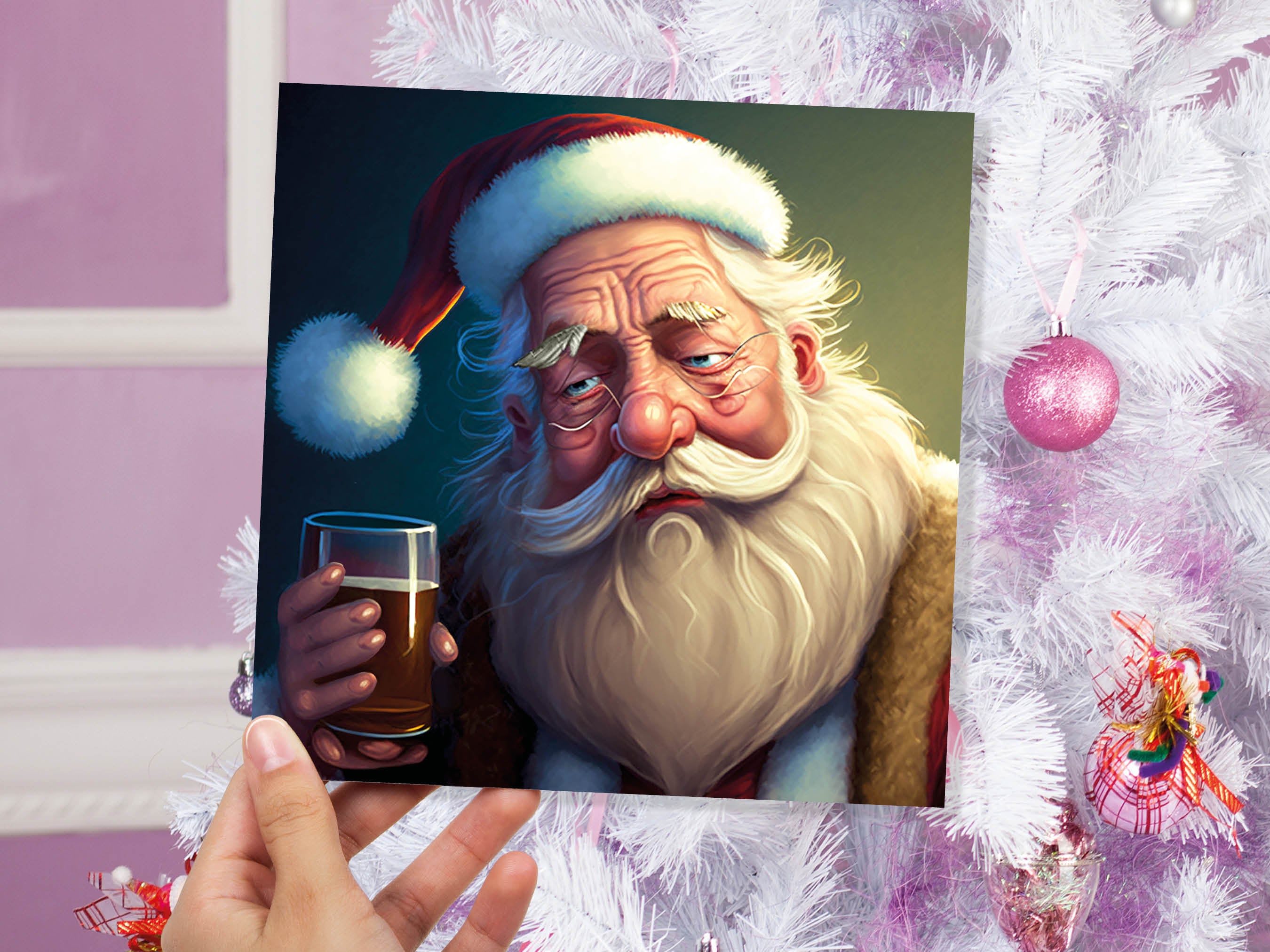 Drunk Santa Claus Christmas Cards Funny Alcoholic Father Xmas Drinking Beer Silly Gag Joke Rough Day Meme Greetings Card Family Friends 2025 - View 9