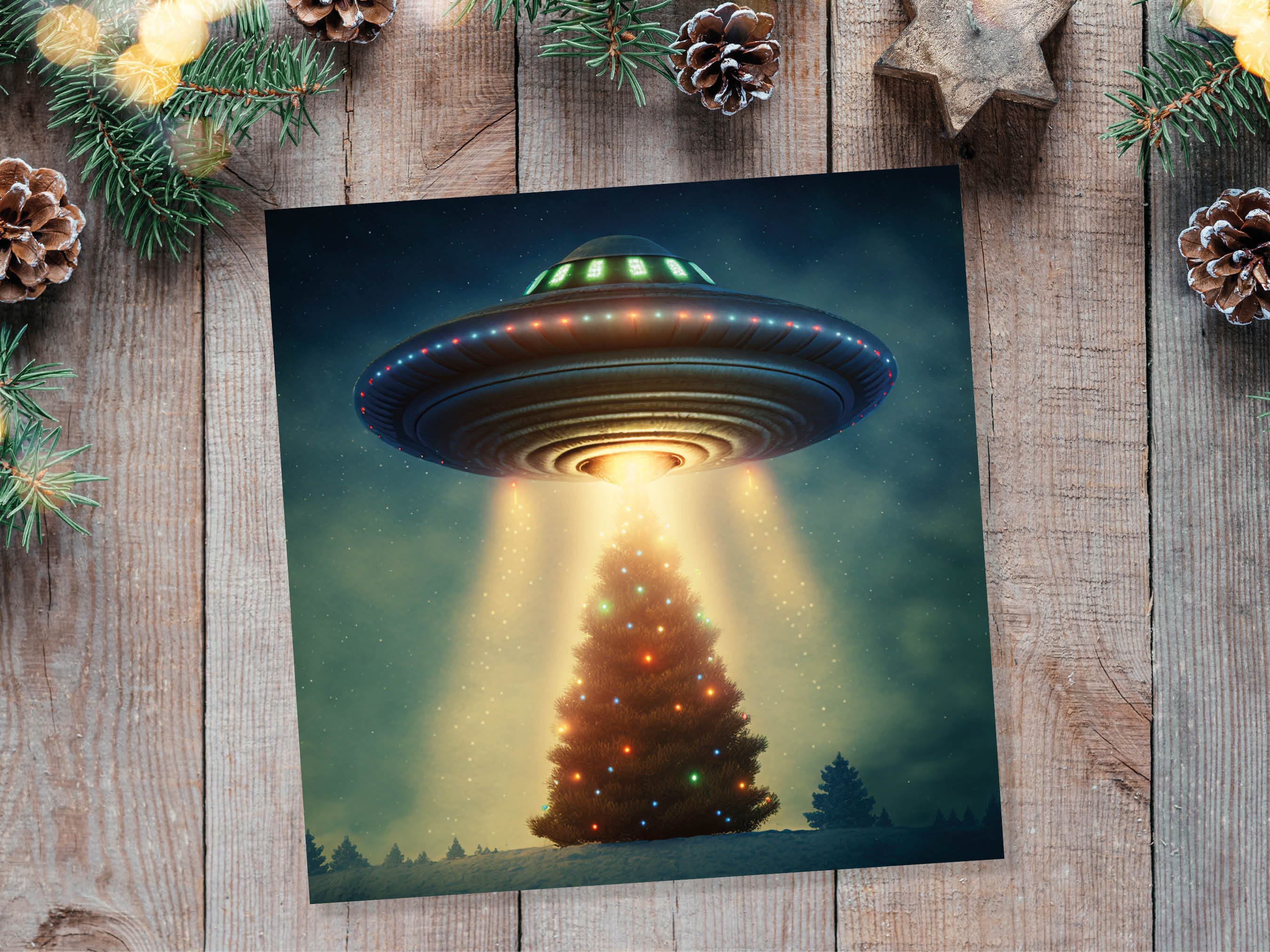 Alien Christmas Card Funny UFO Spaceman Spaceship Christmas Tree Abduction Beam Me Up Ironic Fun Xmas Greetings Card For Family Friends 2025 - View 7