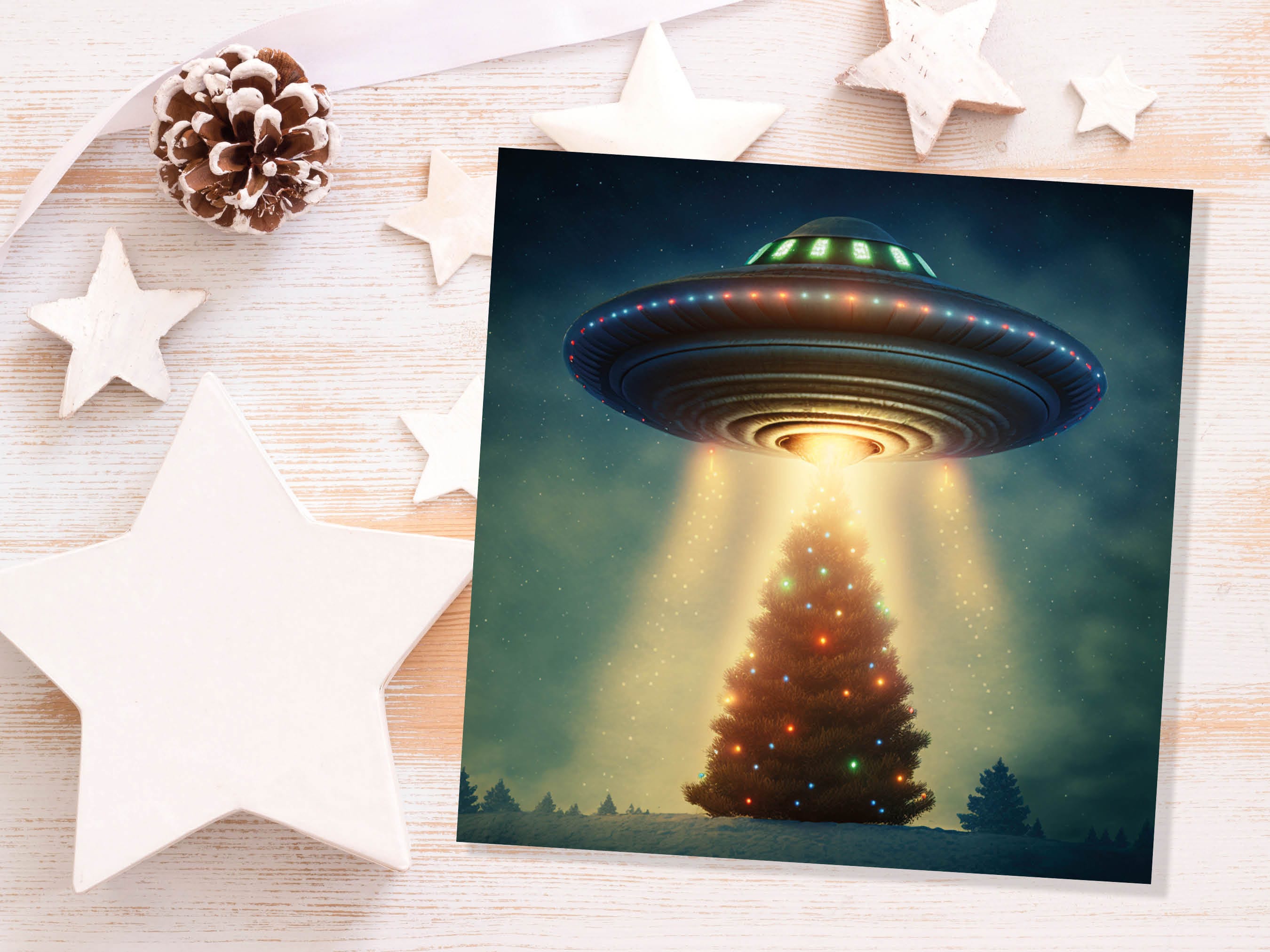 Alien Christmas Card Funny UFO Spaceman Spaceship Christmas Tree Abduction Beam Me Up Ironic Fun Xmas Greetings Card For Family Friends 2025 - View 8