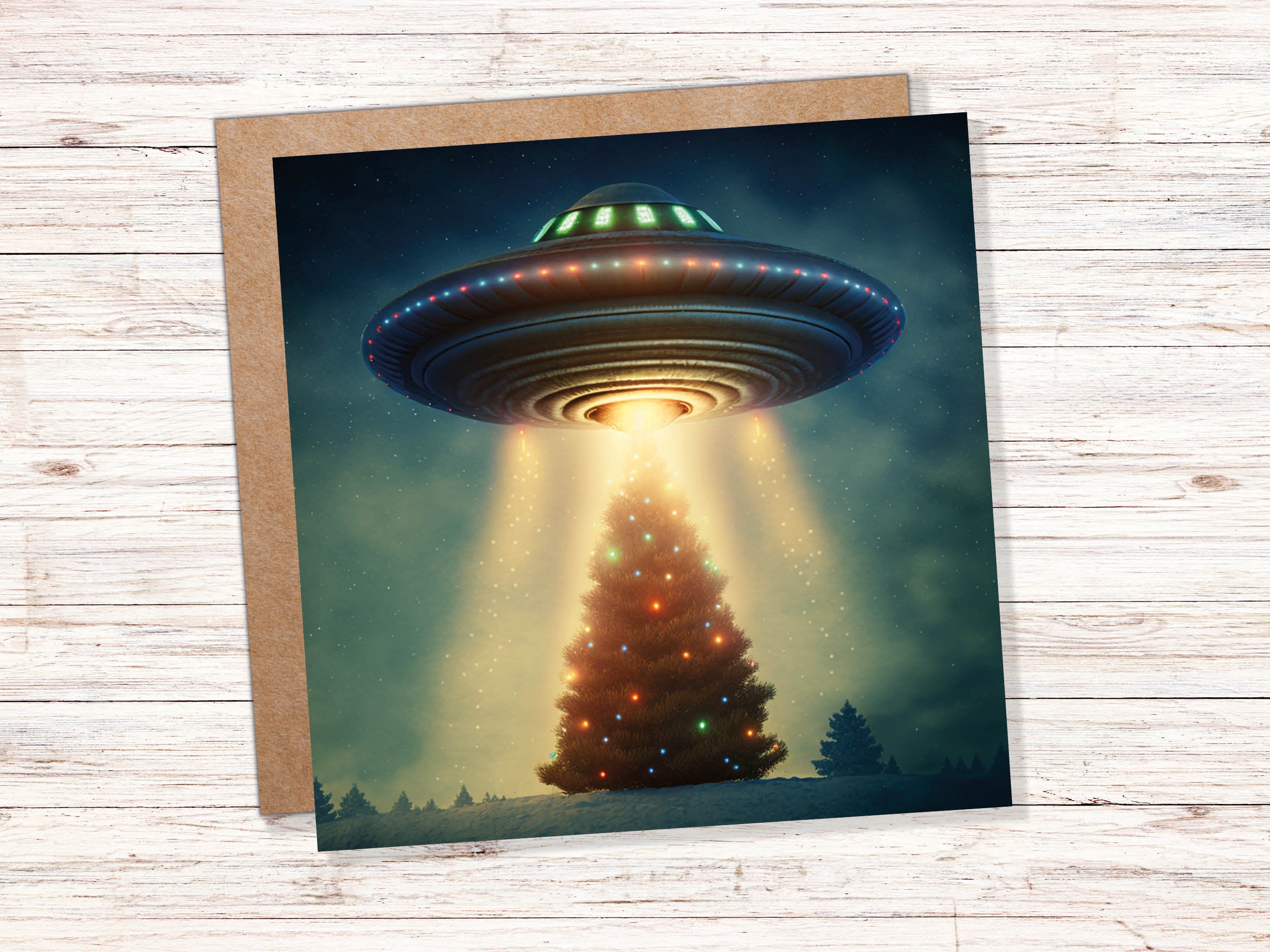 Alien Christmas Card Funny UFO Spaceman Spaceship Christmas Tree Abduction Beam Me Up Ironic Fun Xmas Greetings Card For Family Friends 2025 - View 2