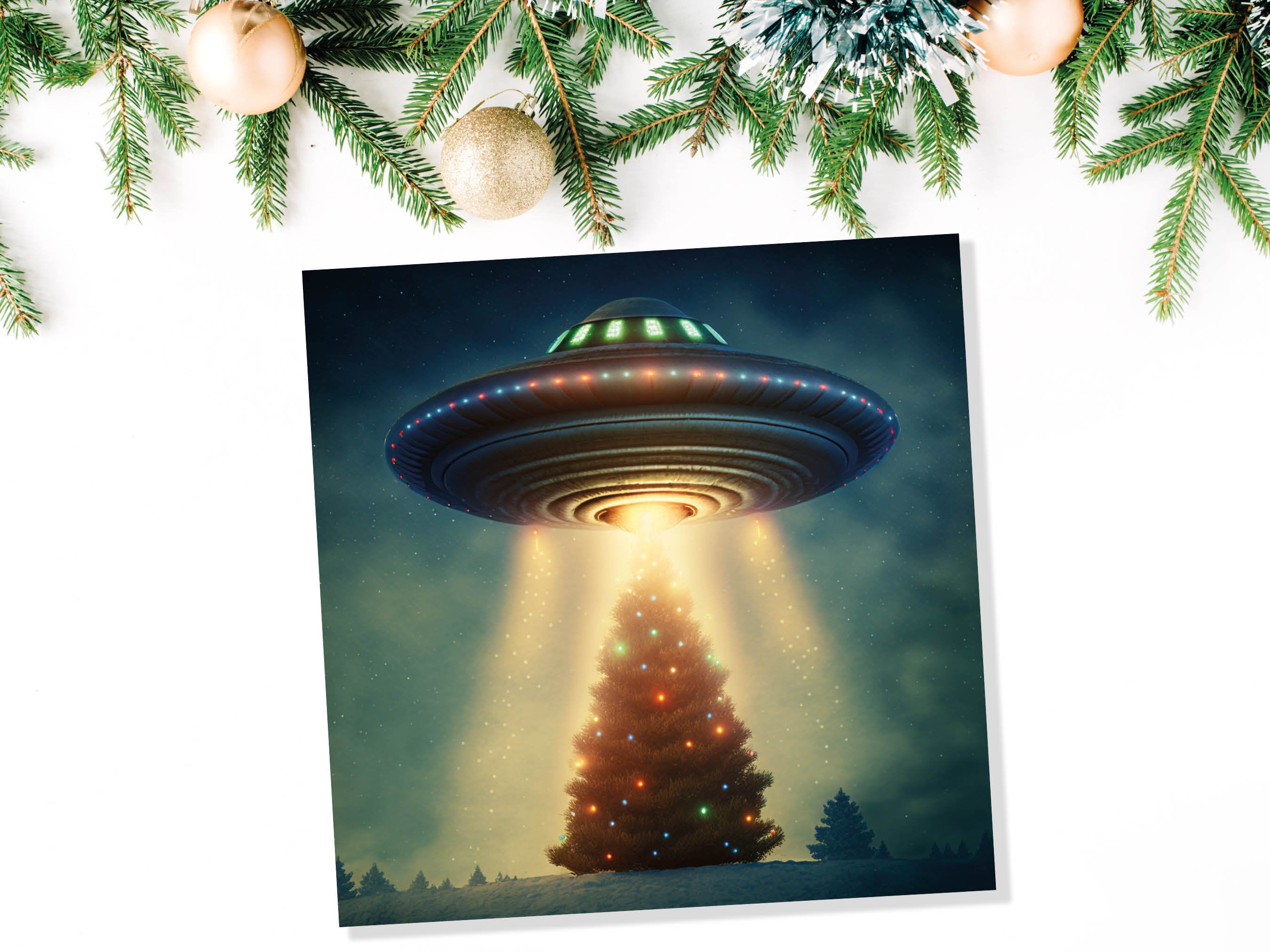 Alien Christmas Card Funny UFO Spaceman Spaceship Christmas Tree Abduction Beam Me Up Ironic Fun Xmas Greetings Card For Family Friends 2025 - View 6