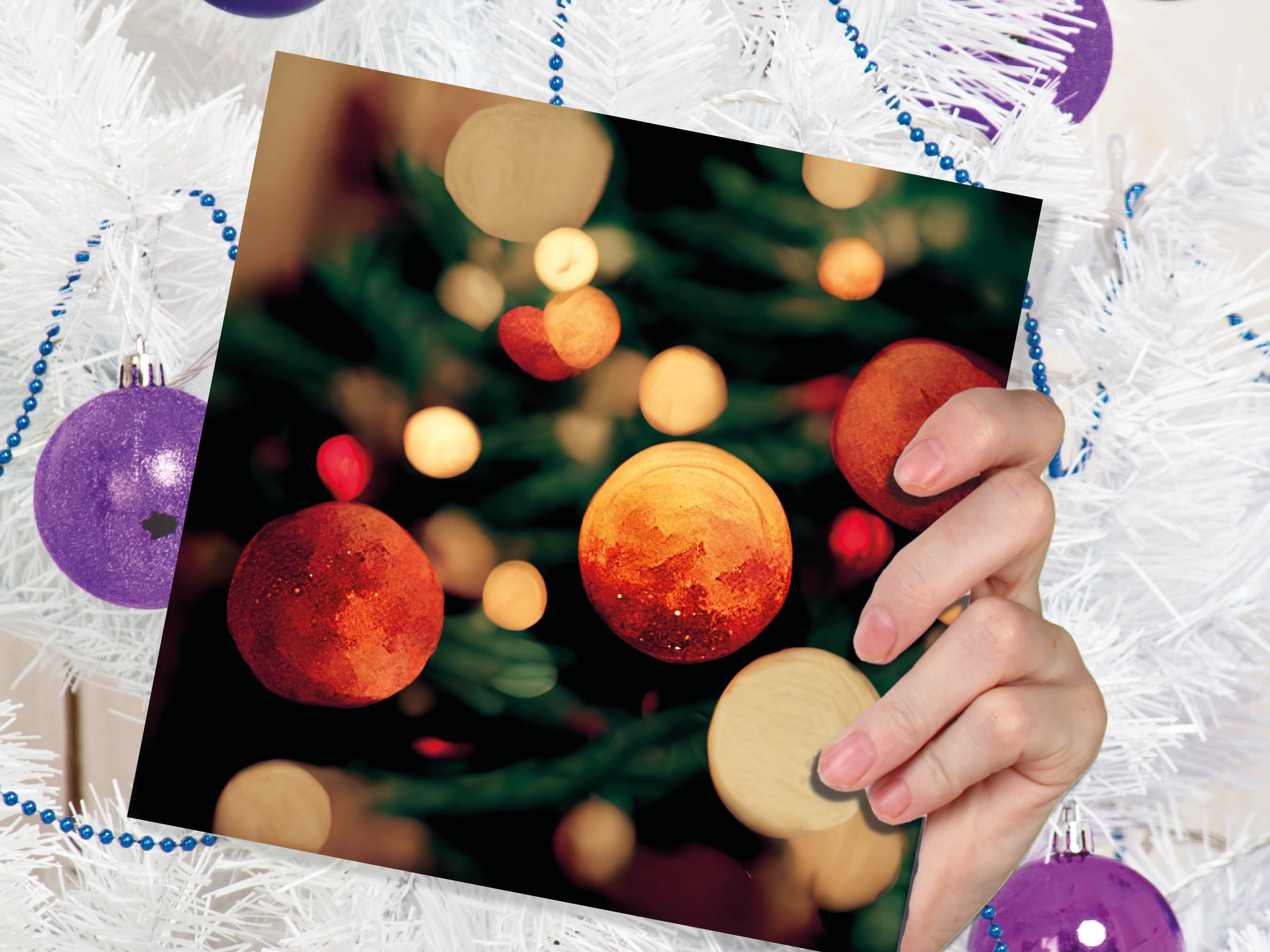 Abstract Christmas Card Tree with Bokeh Lights Magical Twinkling Fairy Light Pretty Unique Whimsical Greetings Family Friends Xmas 2025 - View 5