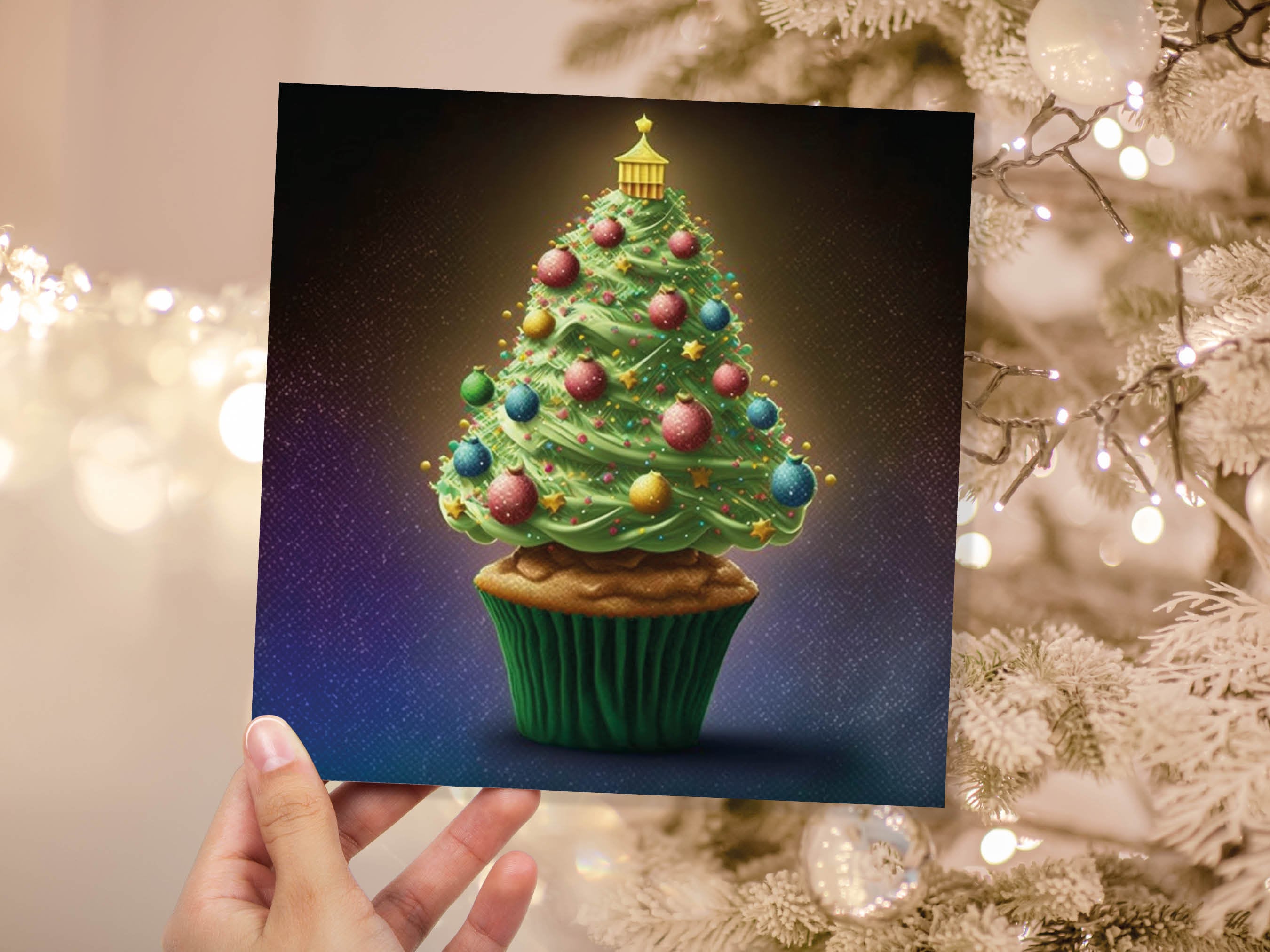 Cake Lovers Christmas Card Fairy Cupcake Tree Green Frosting Icing Pastel Baubles Xmas Greetings Card For Bakers Baking Family Friends 2025 - View 9