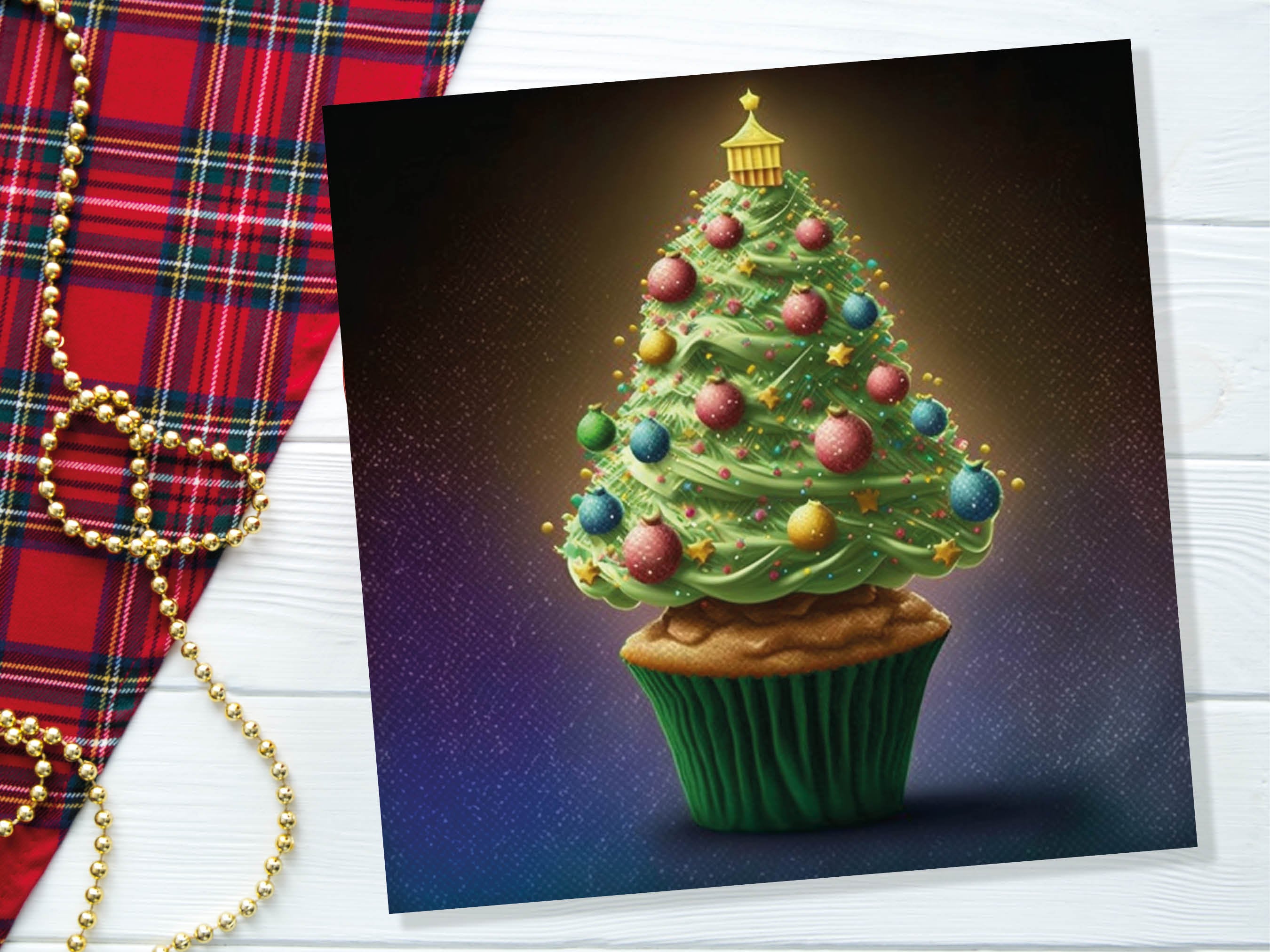 Cake Lovers Christmas Card Fairy Cupcake Tree Green Frosting Icing Pastel Baubles Xmas Greetings Card For Bakers Baking Family Friends 2025 - View 6