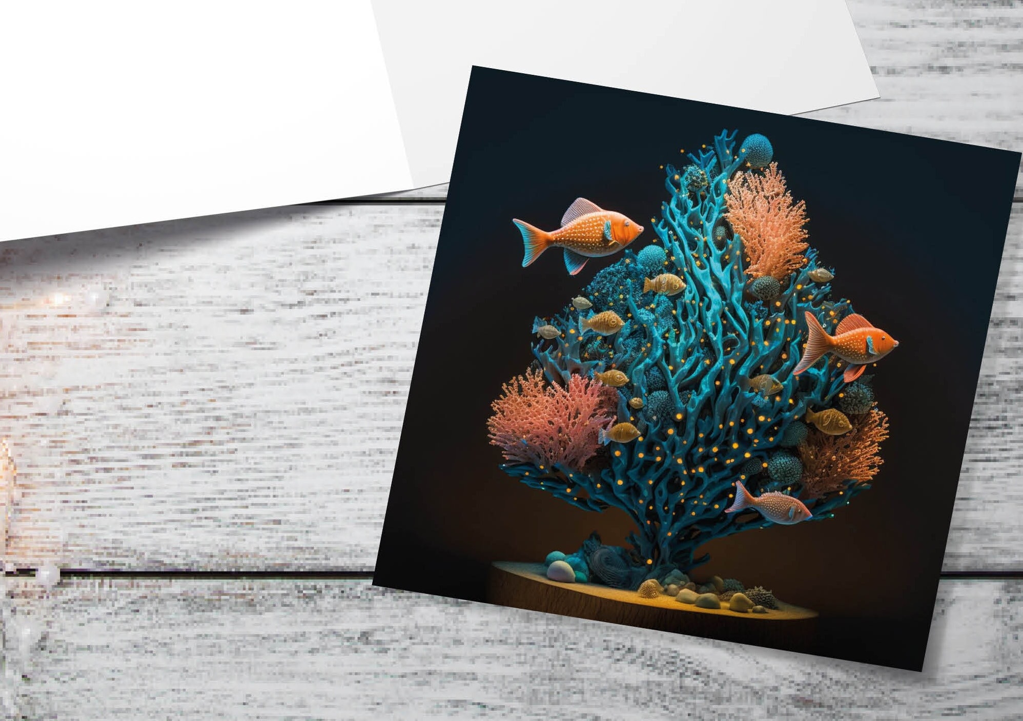Coral Christmas Tree Card Underwater Ocean Scene Aqua Blue and Orange Sea Life Swim Fish Unique Greetings Cards For Family Friends Xmas 2025 - View 10