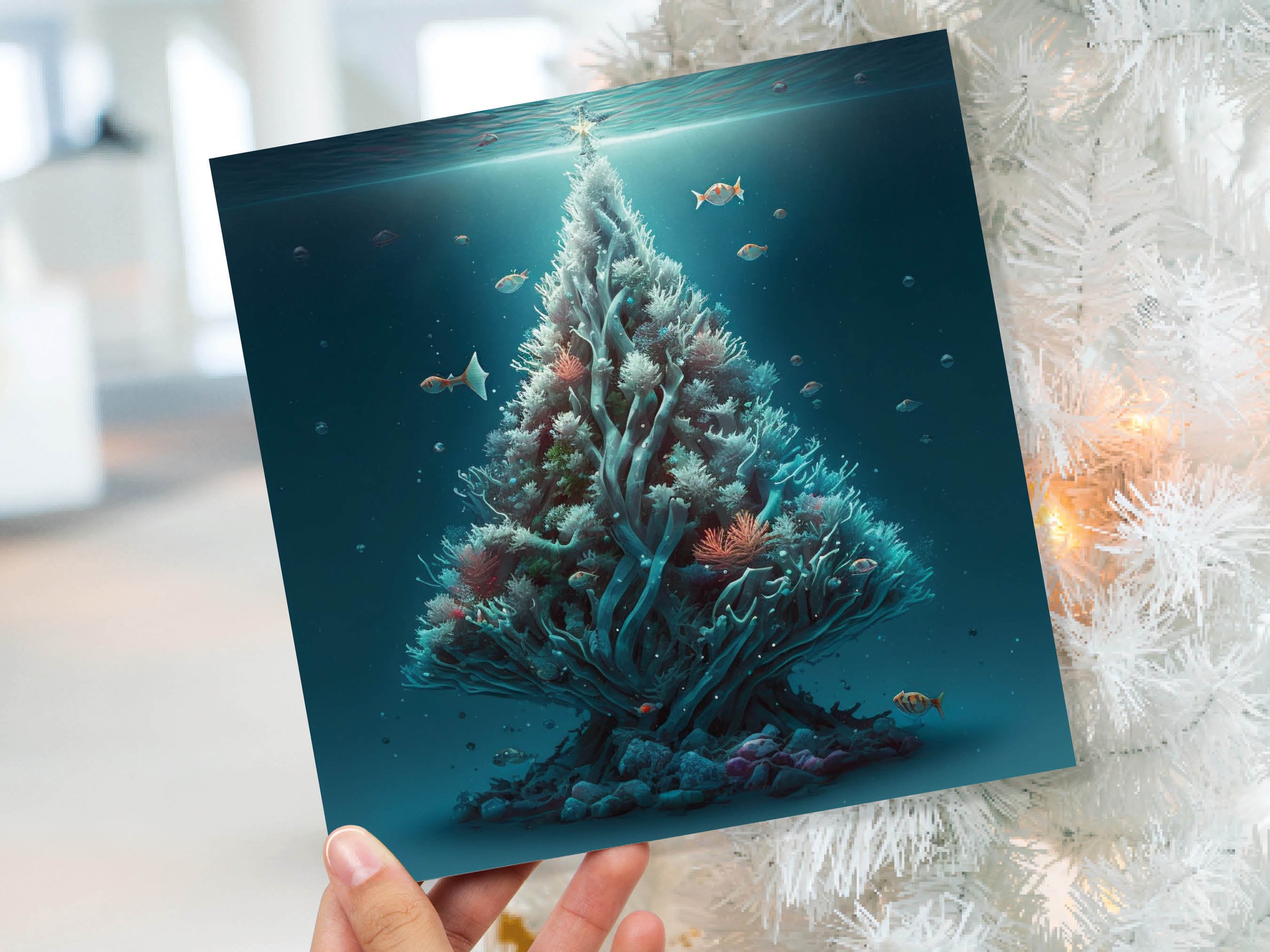 Underwater Coral Tree Card Ocean Marine Scene Blue Under the Sea Life Swimming Fish Unique Greetings Cards For Family Friend Xmas 2025 Diver - View 9