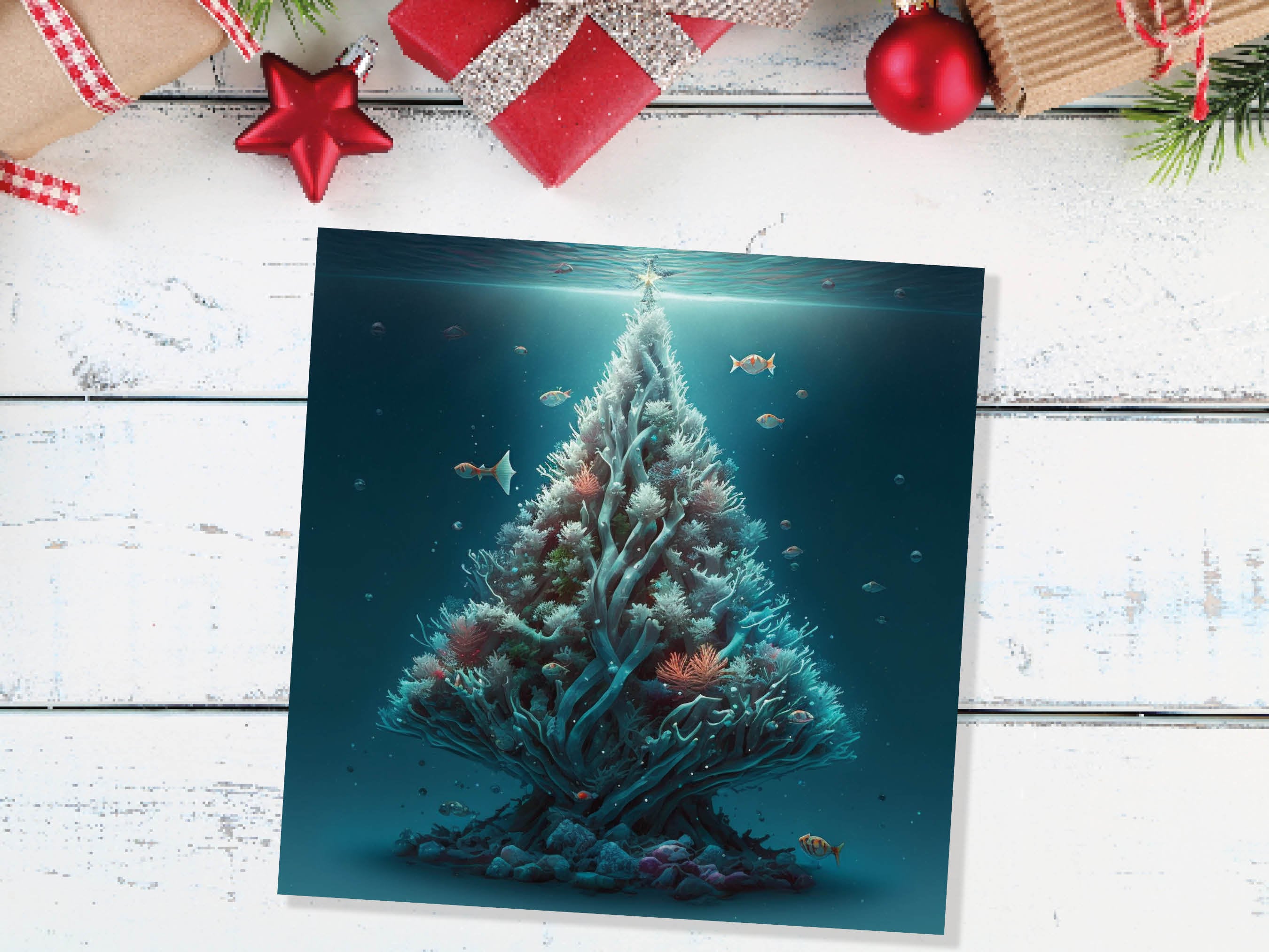 Underwater Coral Tree Card Ocean Marine Scene Blue Under the Sea Life Swimming Fish Unique Greetings Cards For Family Friend Xmas 2025 Diver - View 8