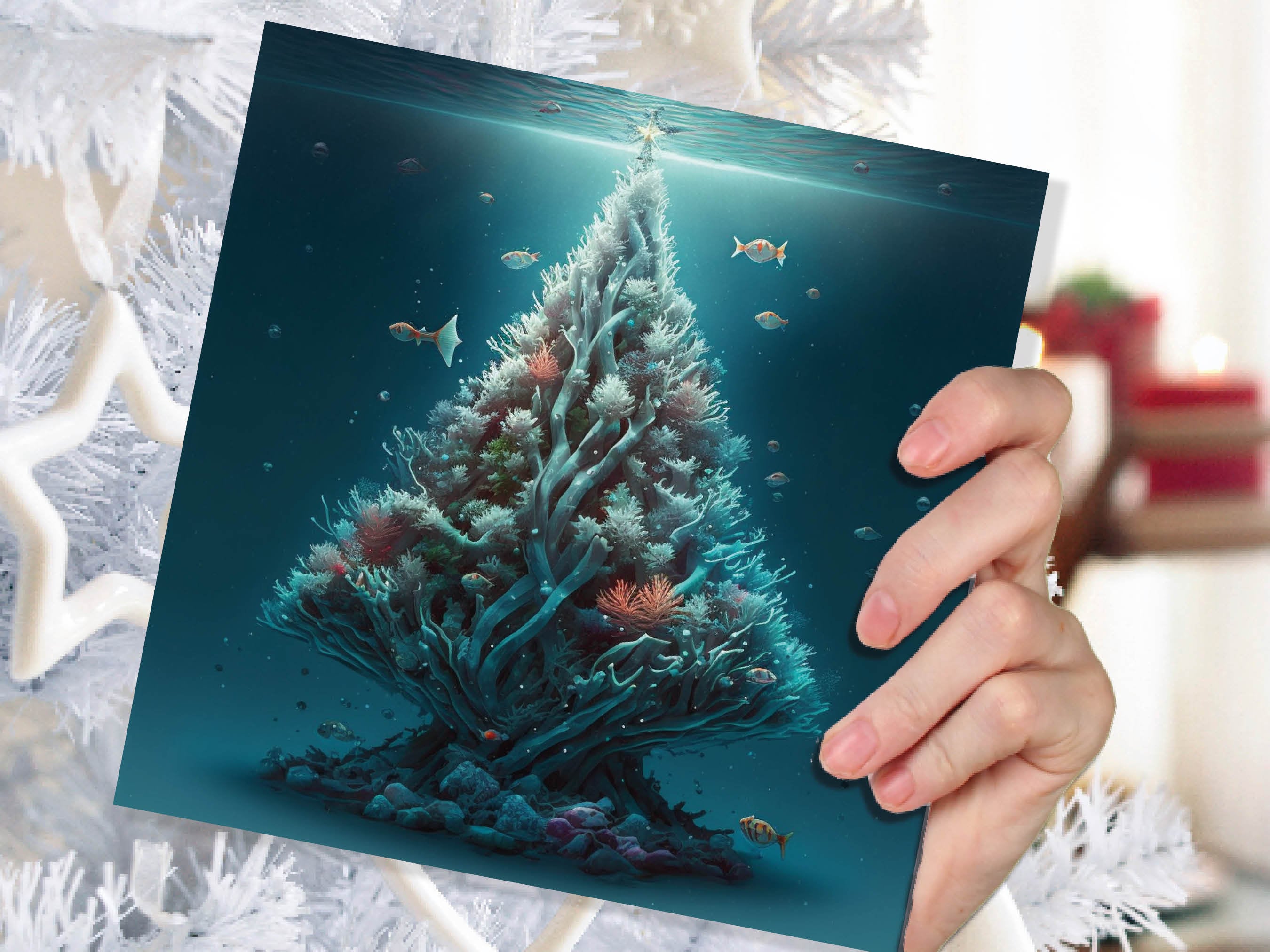 Underwater Coral Tree Card Ocean Marine Scene Blue Under the Sea Life Swimming Fish Unique Greetings Cards For Family Friend Xmas 2025 Diver - View 6