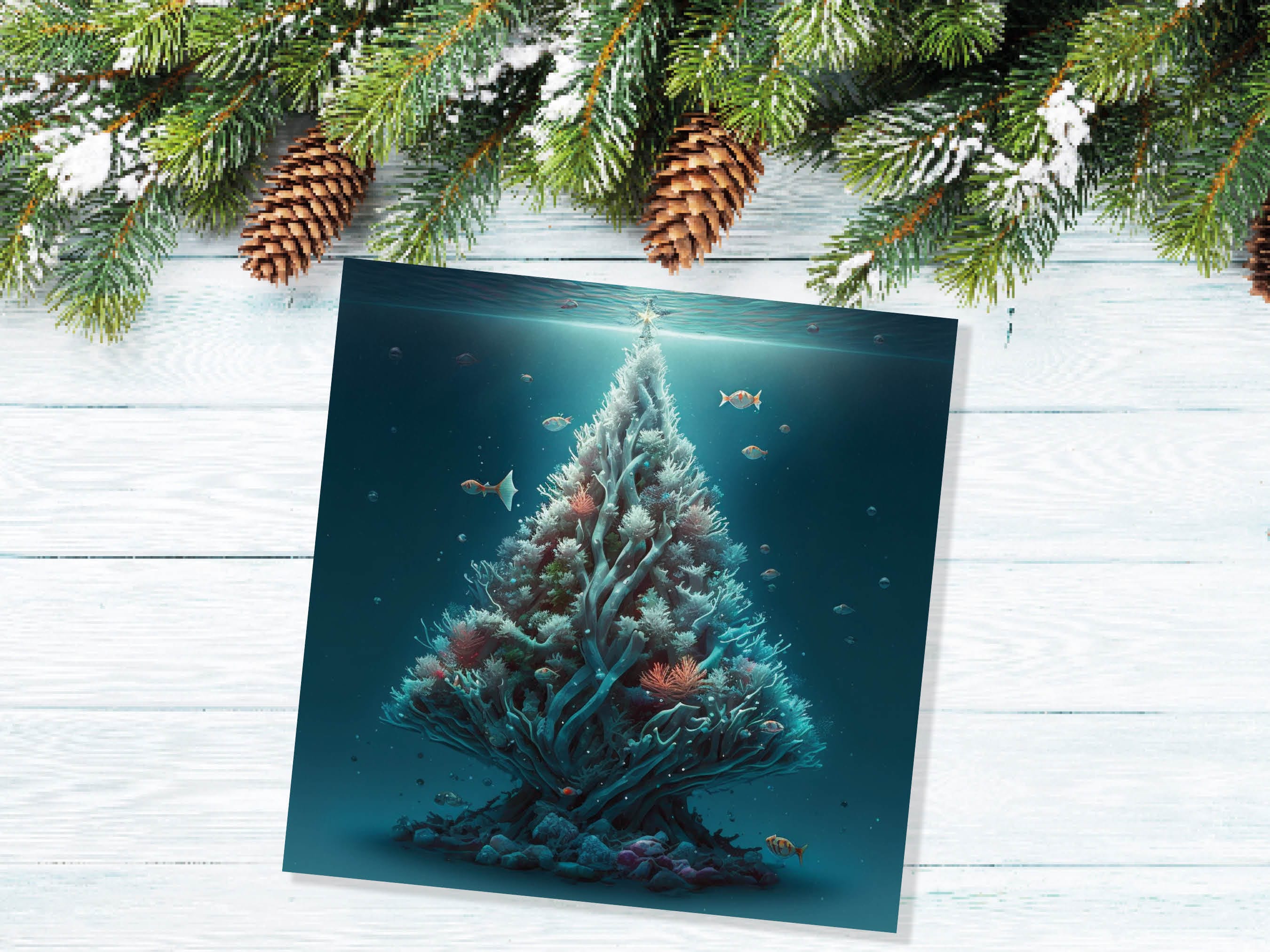 Underwater Coral Tree Card Ocean Marine Scene Blue Under the Sea Life Swimming Fish Unique Greetings Cards For Family Friend Xmas 2025 Diver - View 4