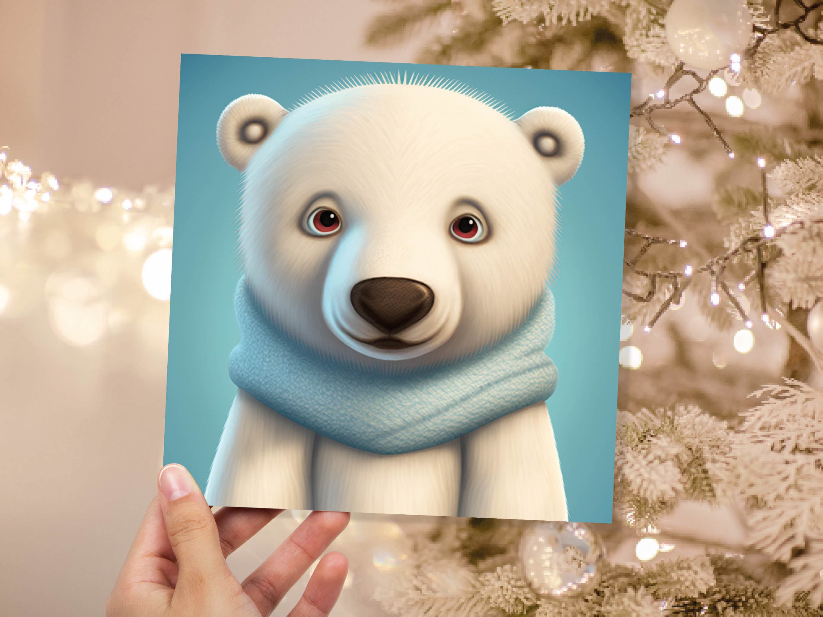 Polar Bear Card Cute Light Baby Blue and White Winter Cub Wearing Scarf Design Greetings Cards For Family Best Friends Xmas 2025 Thank You - View 2