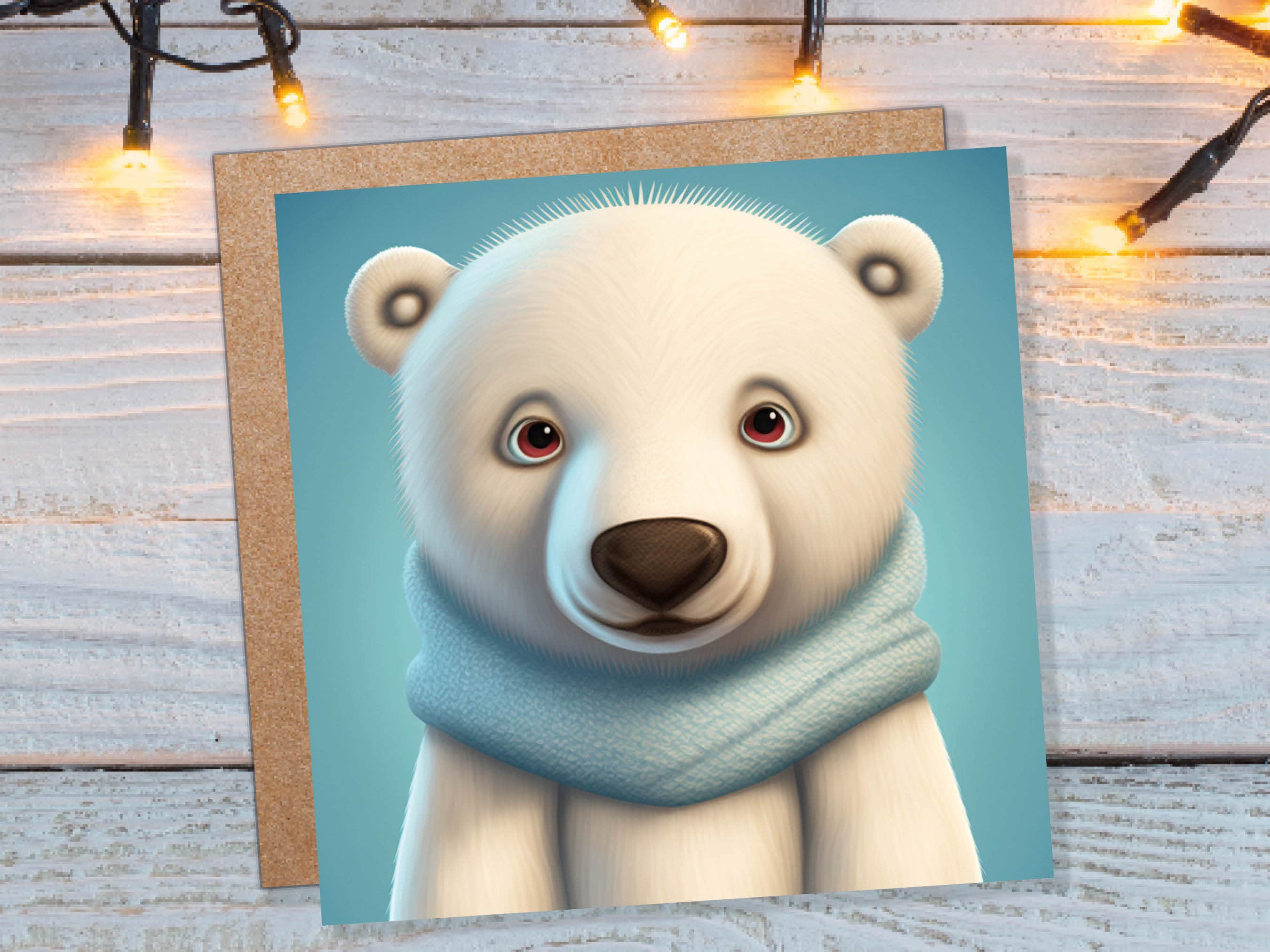 Polar Bear Card Cute Light Baby Blue and White Winter Cub Wearing Scarf Design Greetings Cards For Family Best Friends Xmas 2025 Thank You