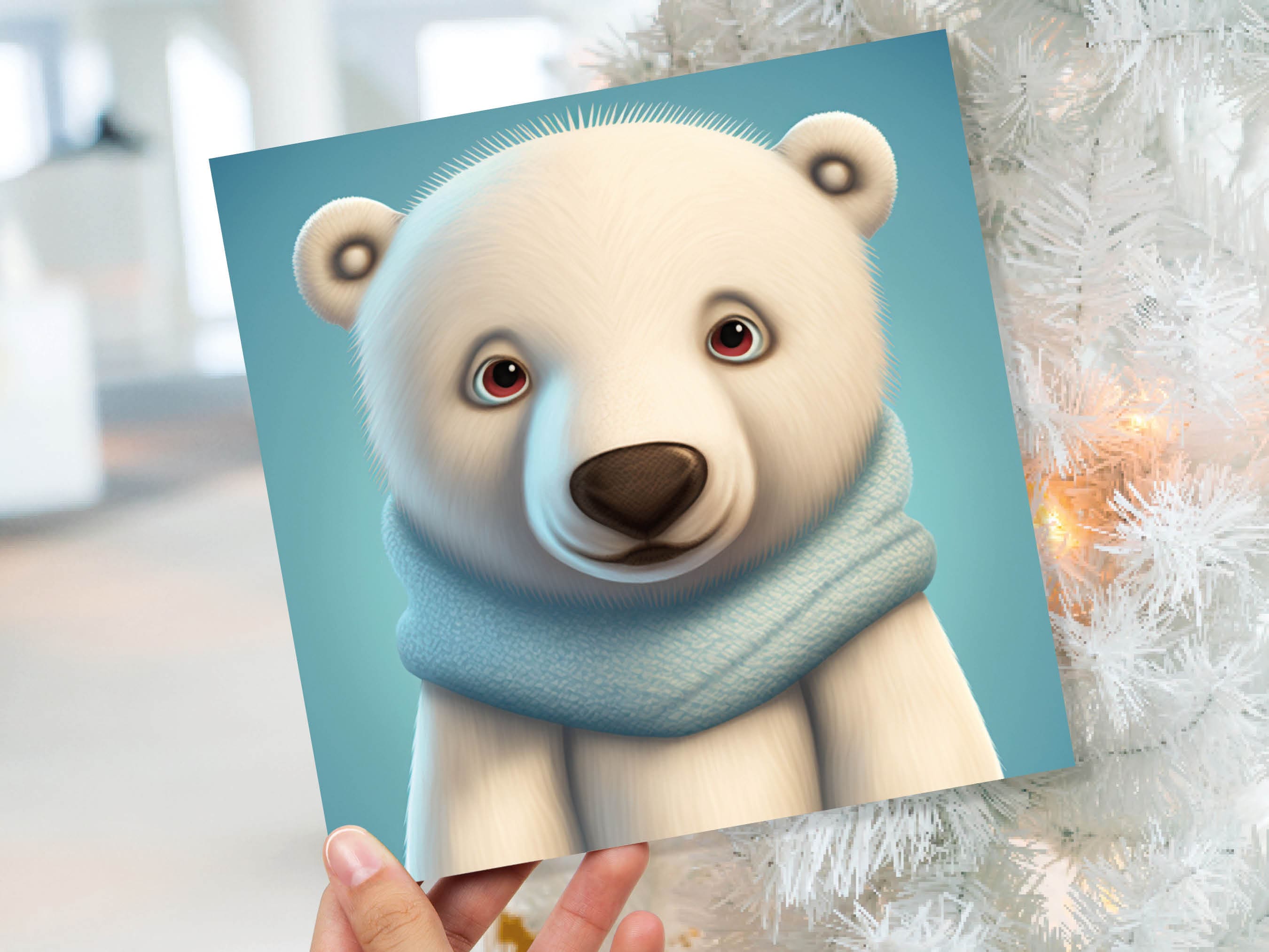 Polar Bear Card Cute Light Baby Blue and White Winter Cub Wearing Scarf Design Greetings Cards For Family Best Friends Xmas 2025 Thank You - View 9