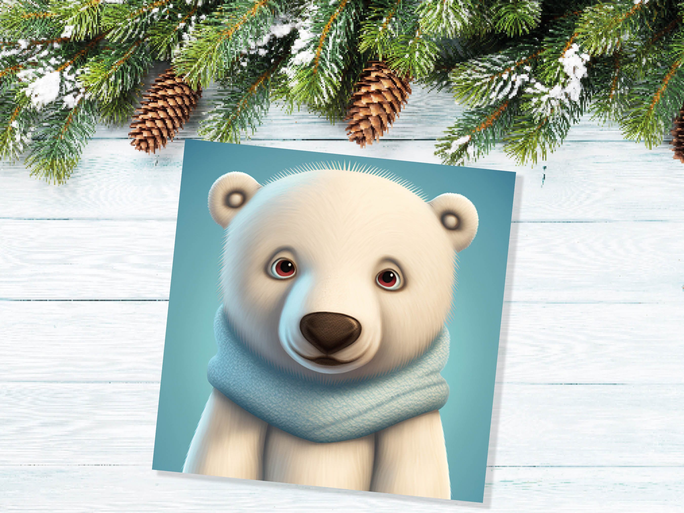 Polar Bear Card Cute Light Baby Blue and White Winter Cub Wearing Scarf Design Greetings Cards For Family Best Friends Xmas 2025 Thank You - View 4