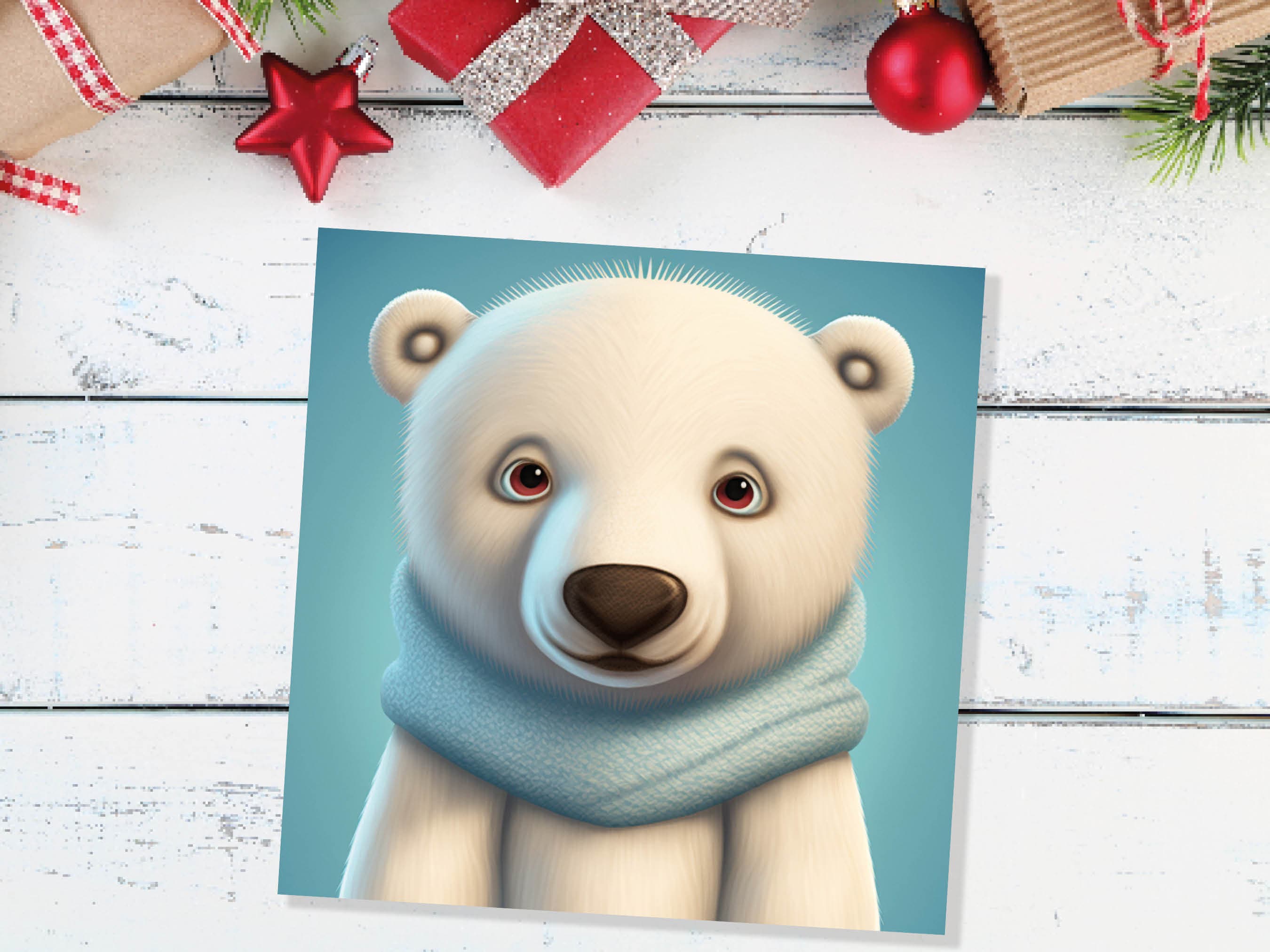 Polar Bear Card Cute Light Baby Blue and White Winter Cub Wearing Scarf Design Greetings Cards For Family Best Friends Xmas 2025 Thank You - View 8