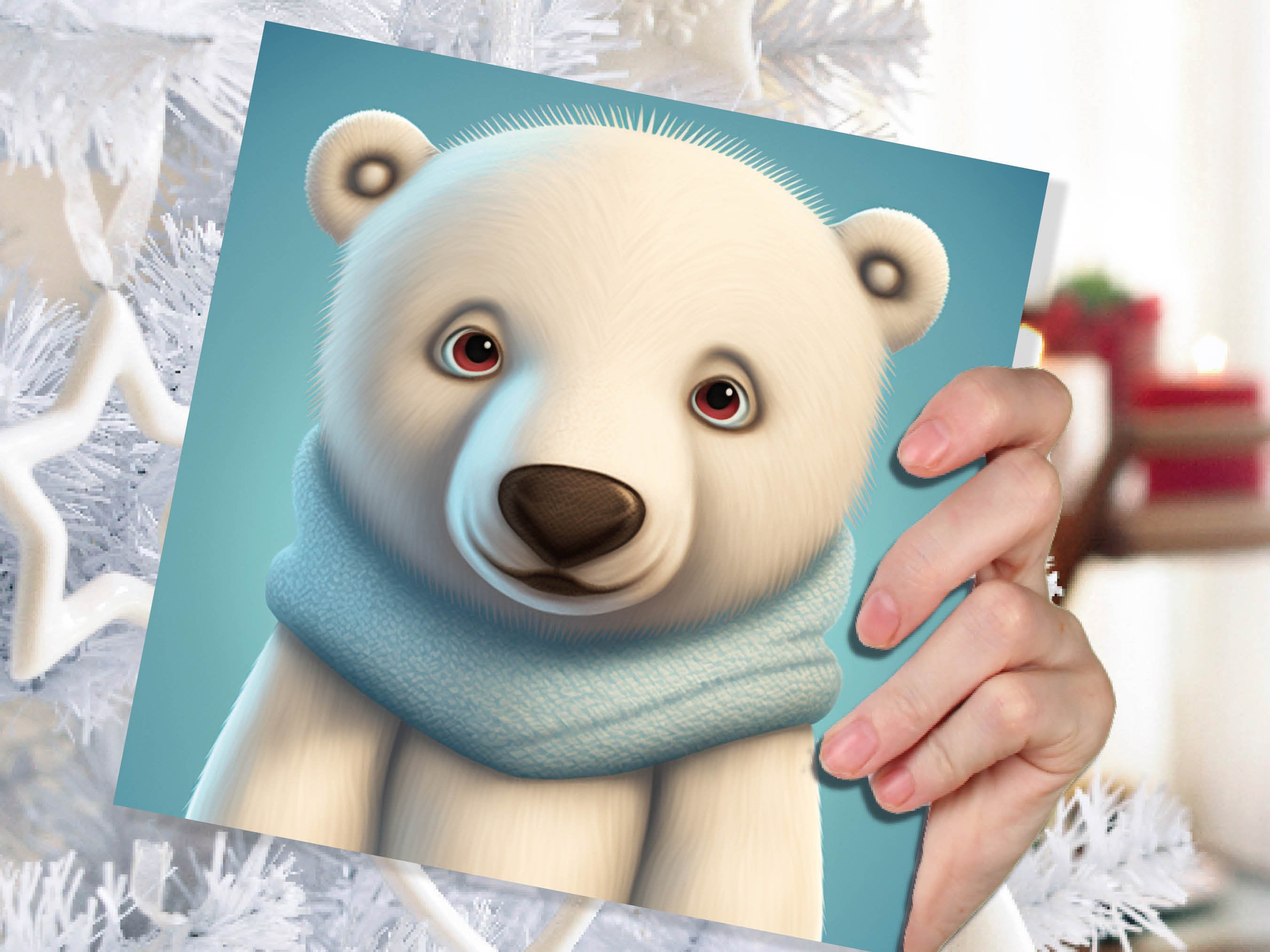 Polar Bear Card Cute Light Baby Blue and White Winter Cub Wearing Scarf Design Greetings Cards For Family Best Friends Xmas 2025 Thank You - View 6